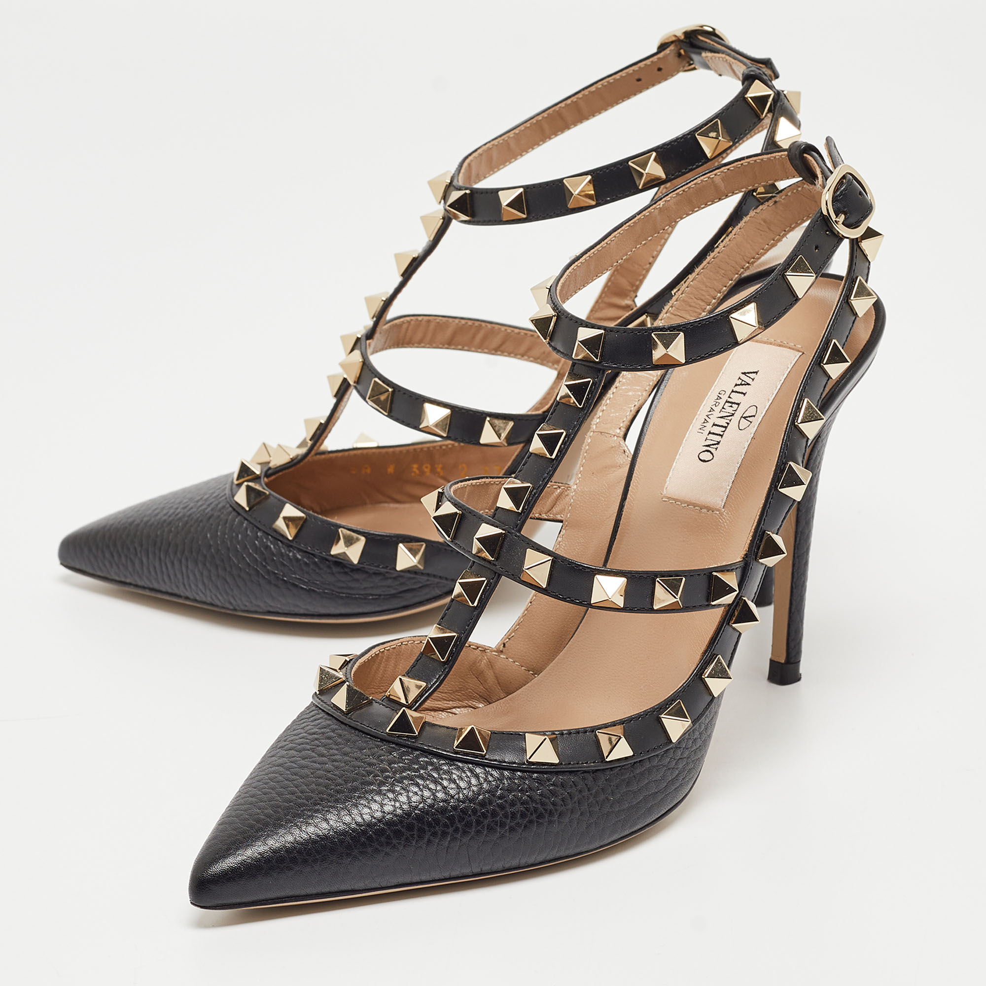 

Valentino Black Leather Rockstud Ankle Strap Pumps Size