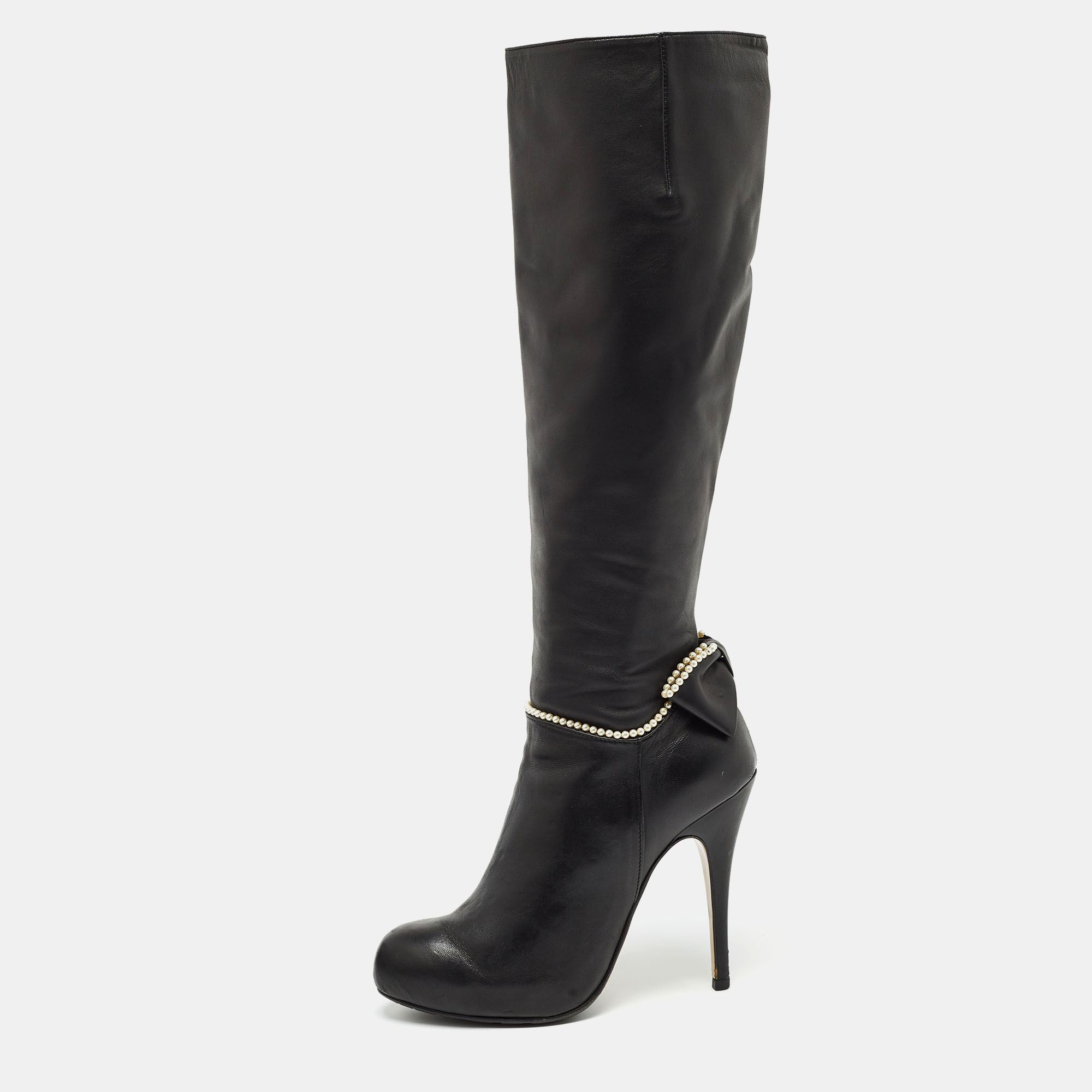 

Valentino Black Leather Knee Length Boots Size