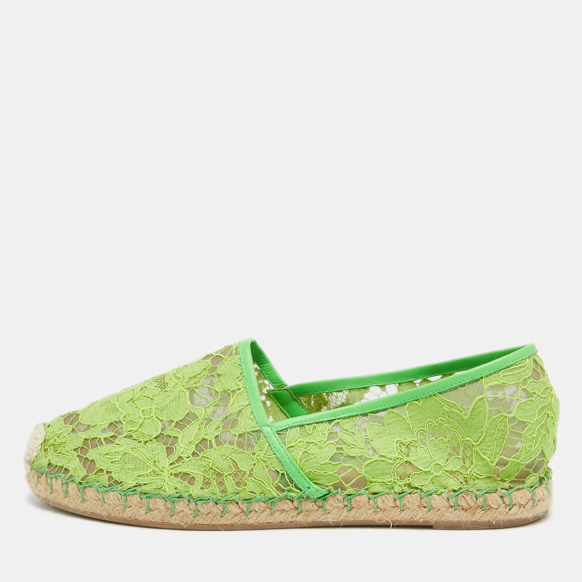 

Valentino Green Mesh and Lace Espadrille Flats Size
