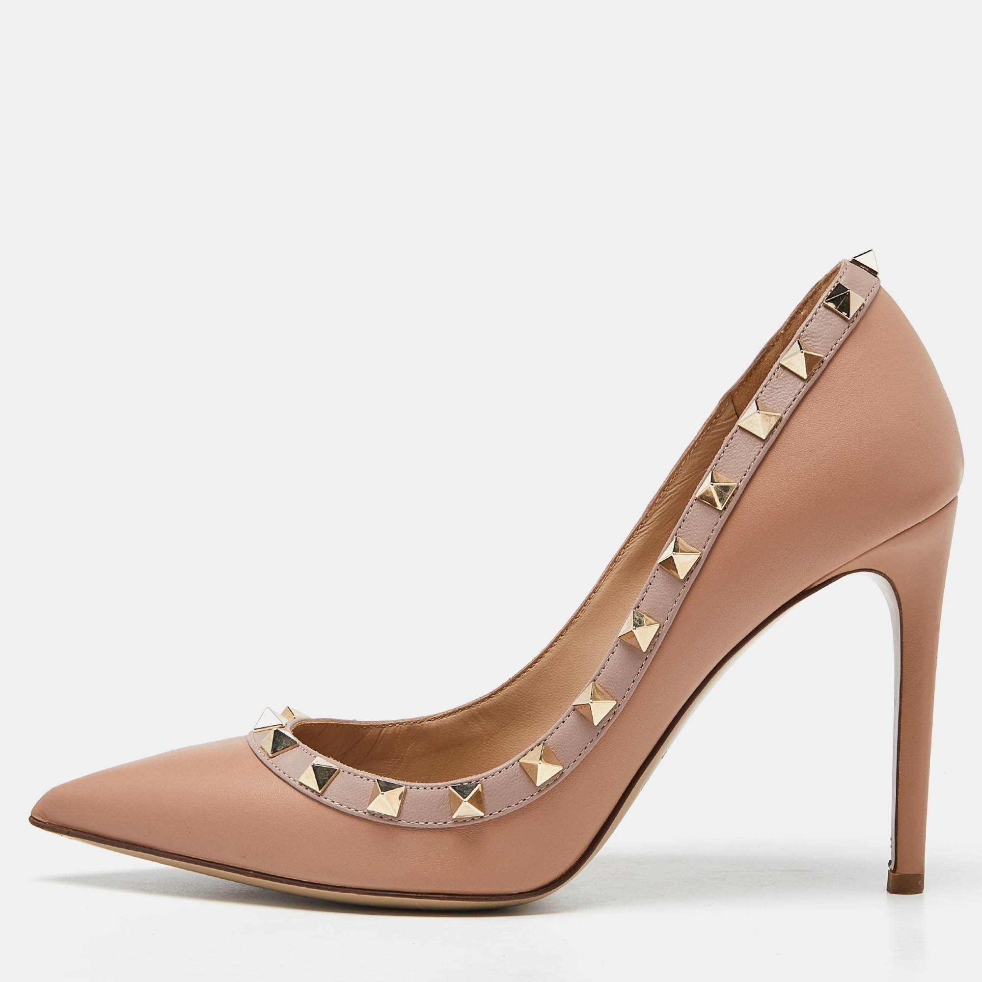 

Valentino Beige Leather Rockstud Pointed Toe Pumps Size