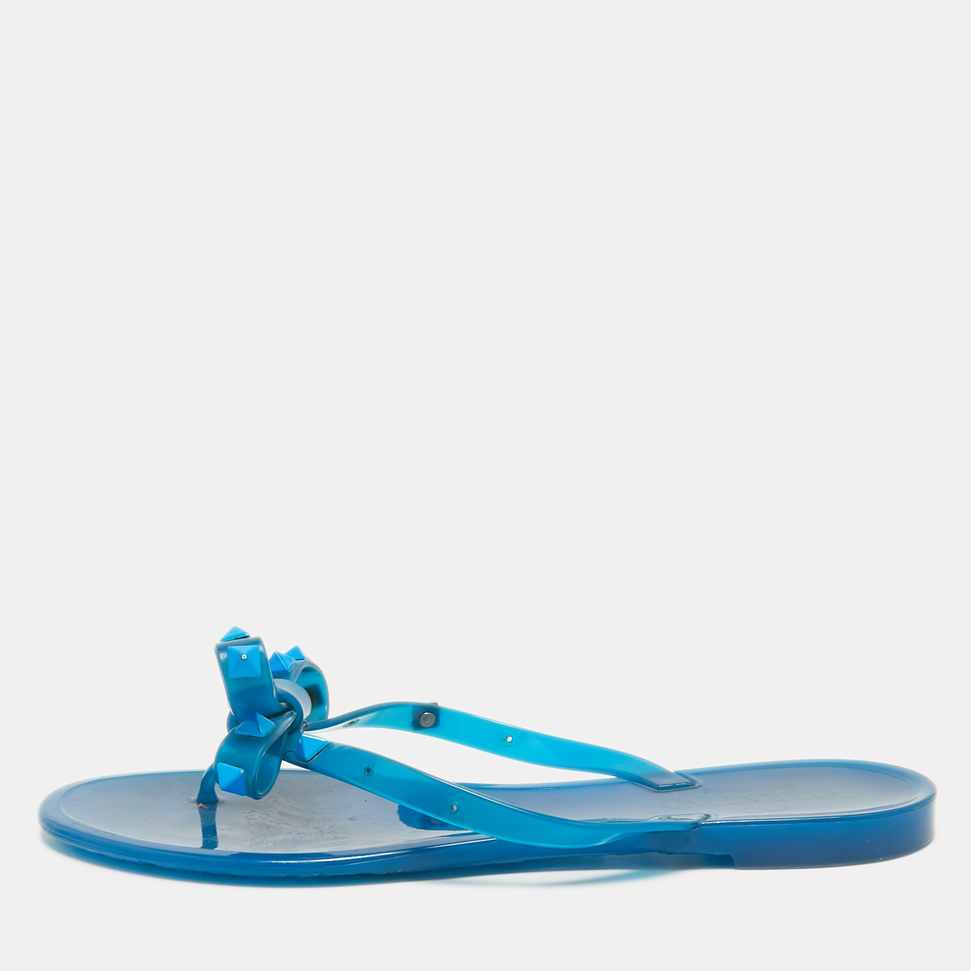 

Valentino Blue Rubber Rockstud Thong Flat Sandals Size