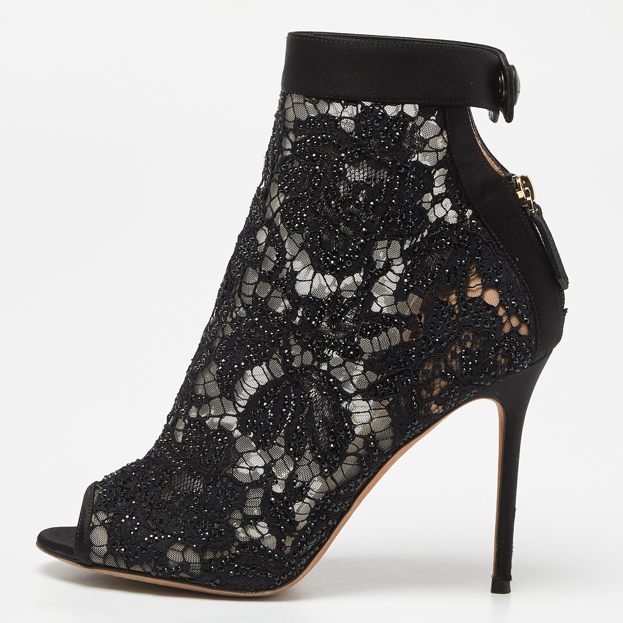 

Valentino Black Lace and Leather Fusion Ankle Sandals Size