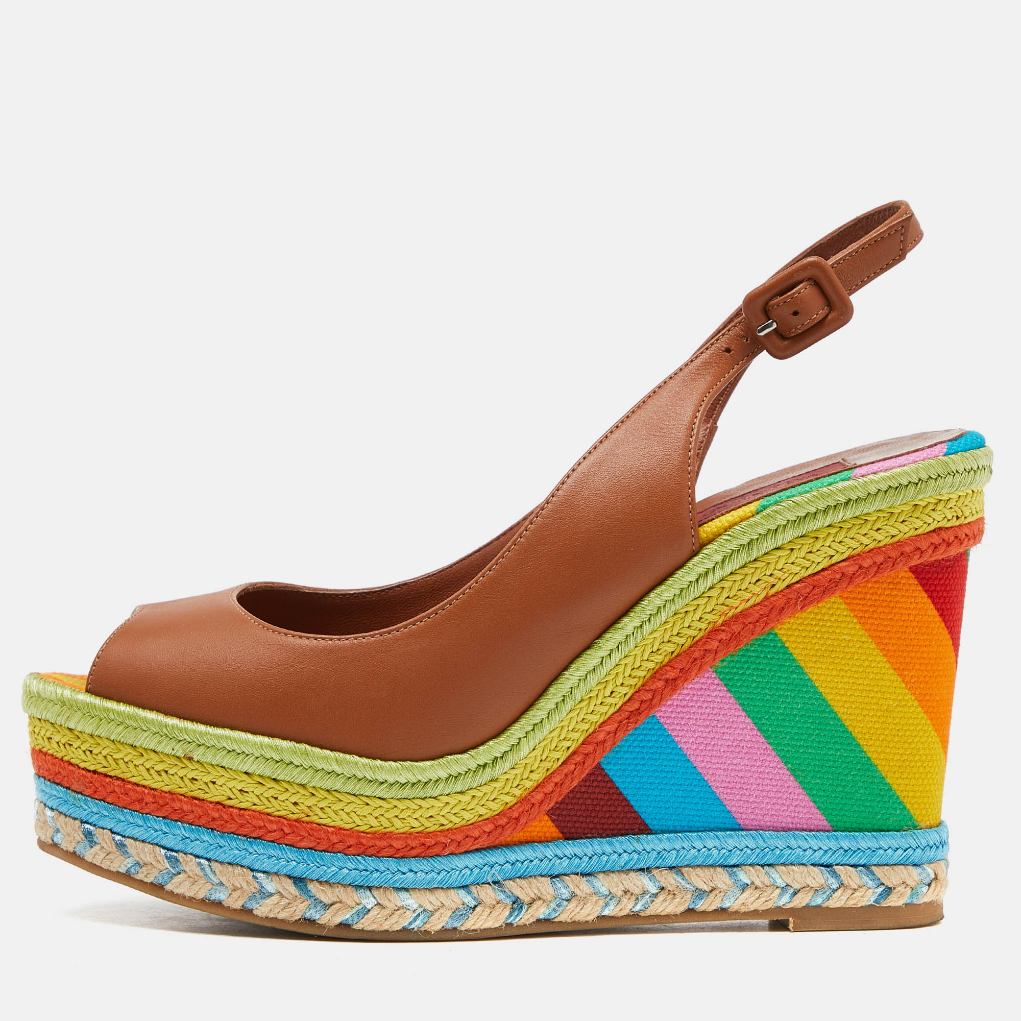 

Valentino Multicolor Leather Espadrille Wedge Ankle Strap Sandals Size