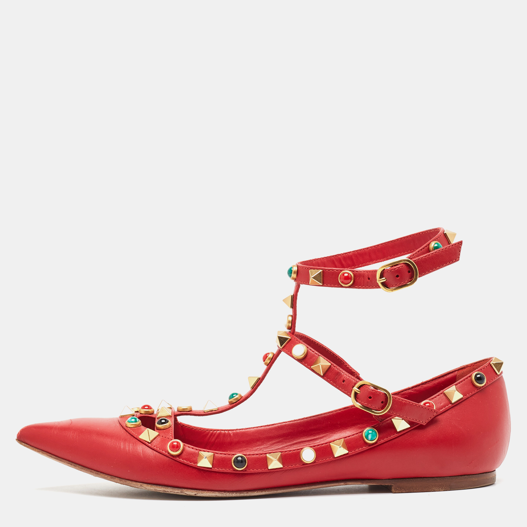 

Valentino Red Leather Rockstud Ballet Flats Size