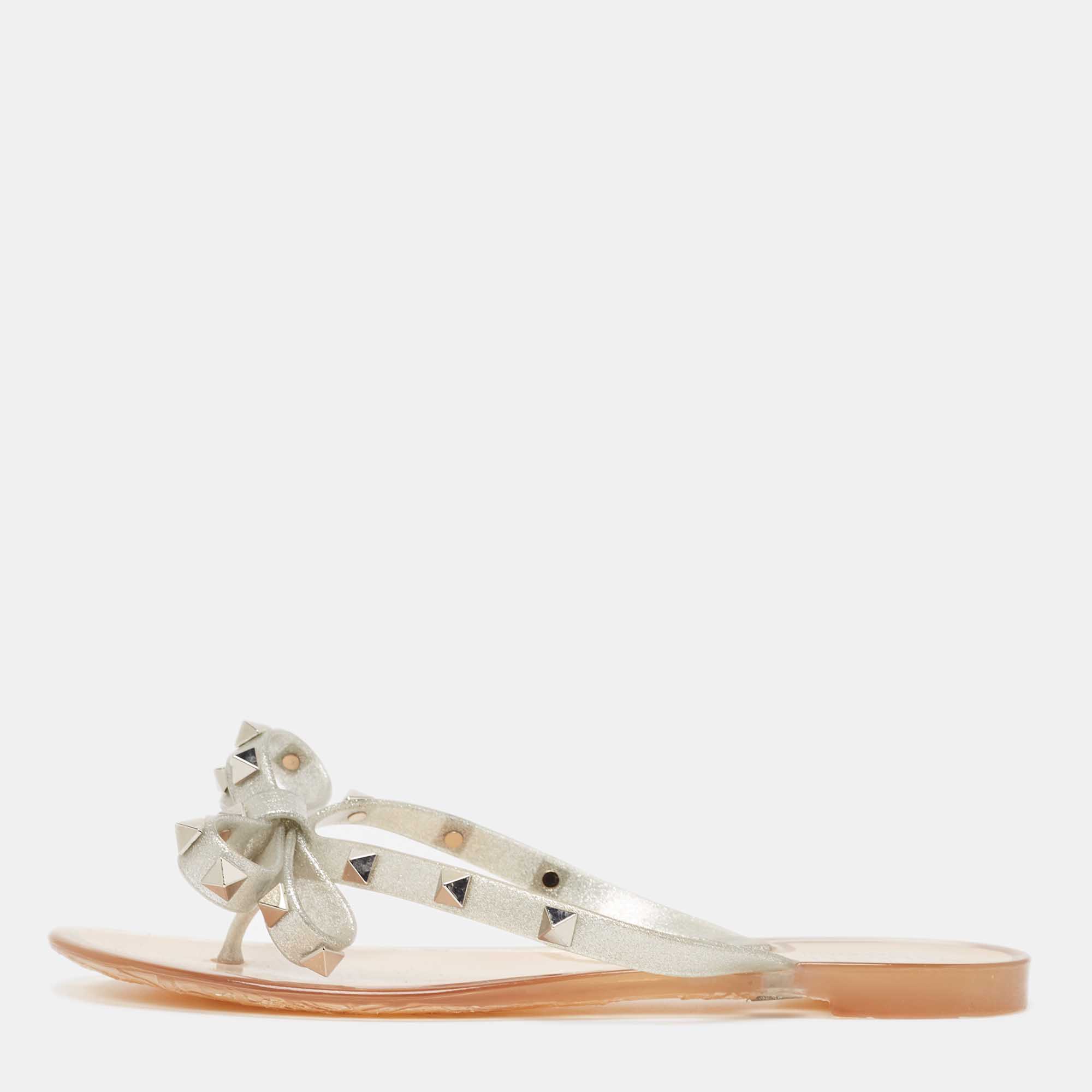 

Valentino Silver Jelly Bow Thong Flats Size, Metallic