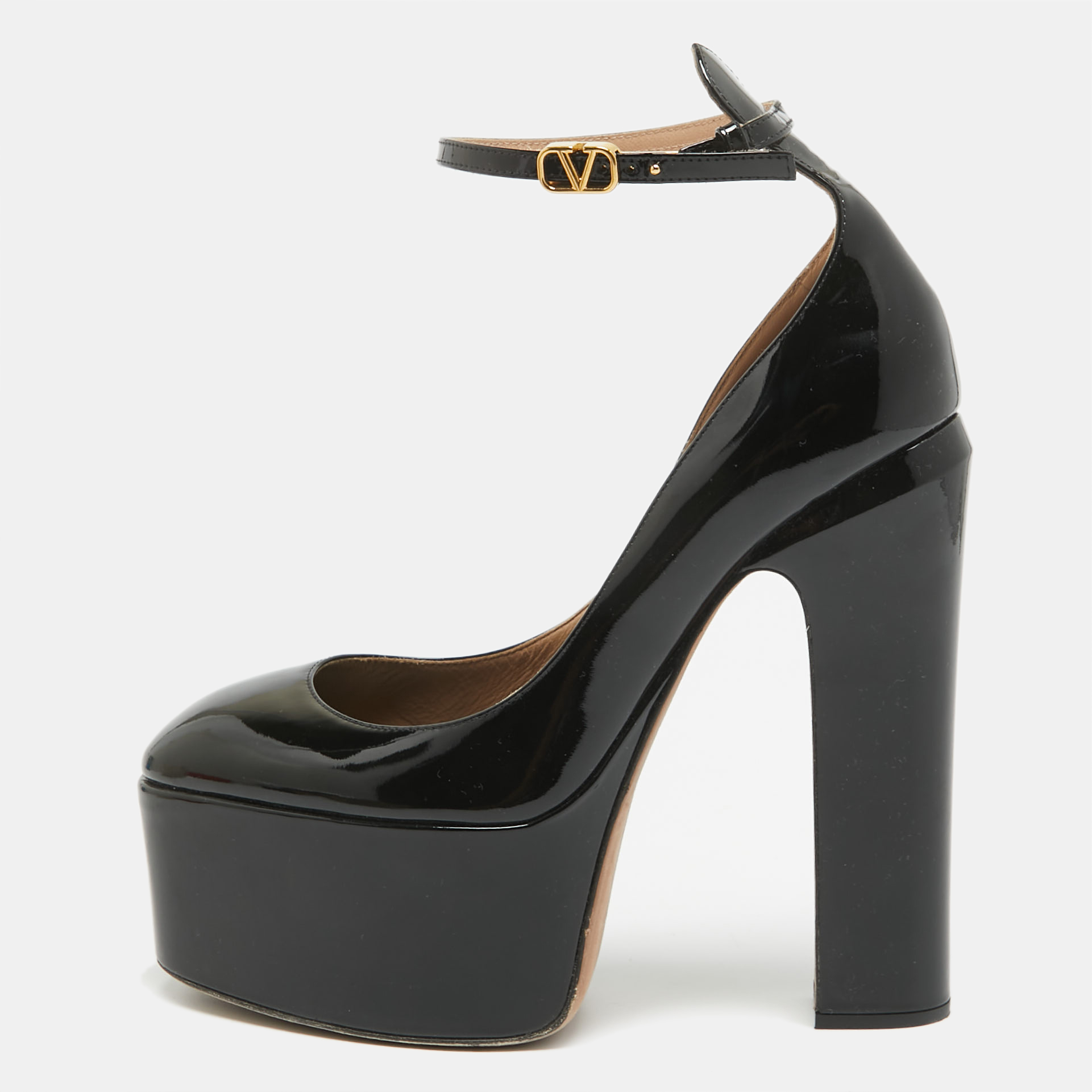 

Valentino Black Patent Tango Platform Ankle Strap Pumps Size