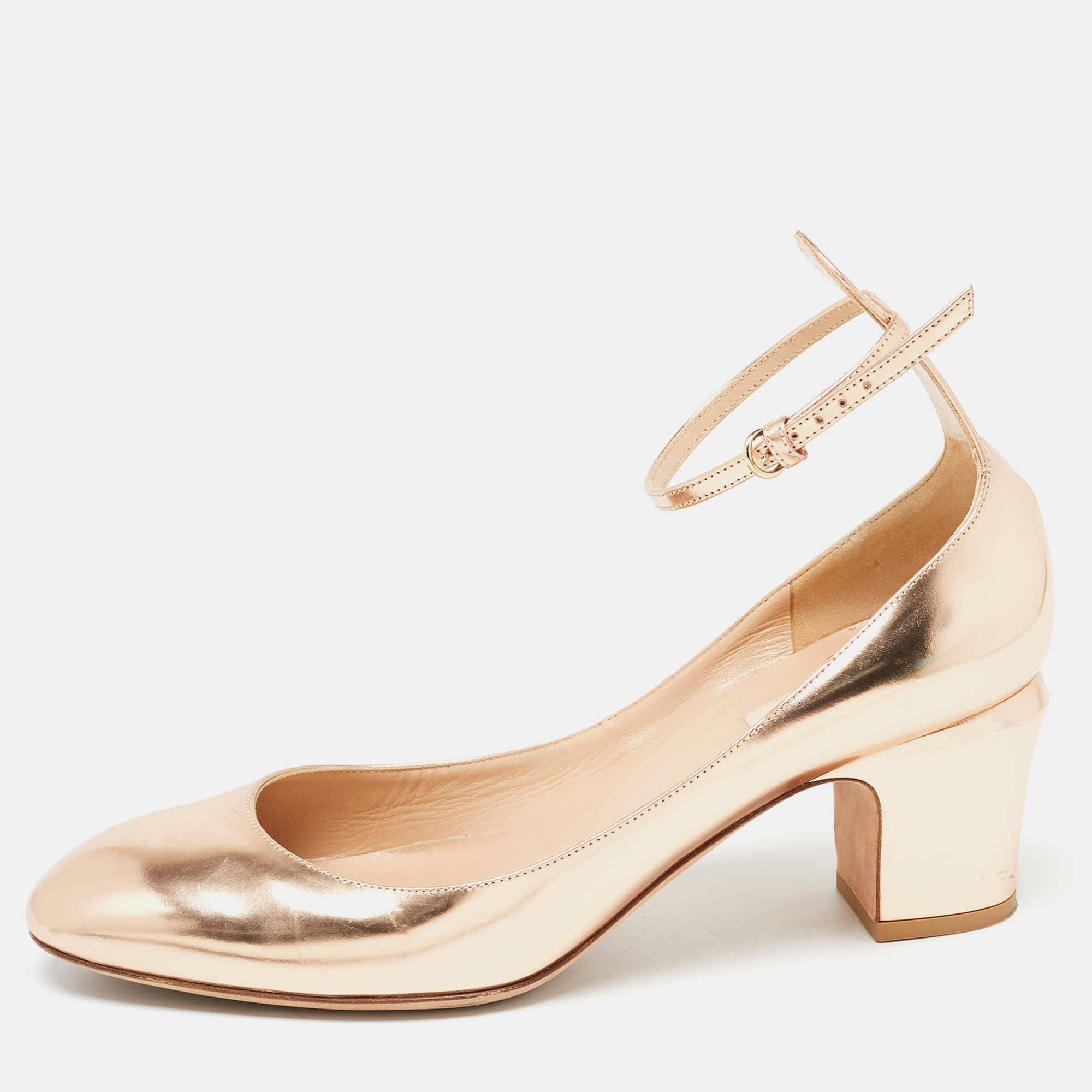 

Valentino Rose Gold Leather Tango Ankle Strap Pumps Size