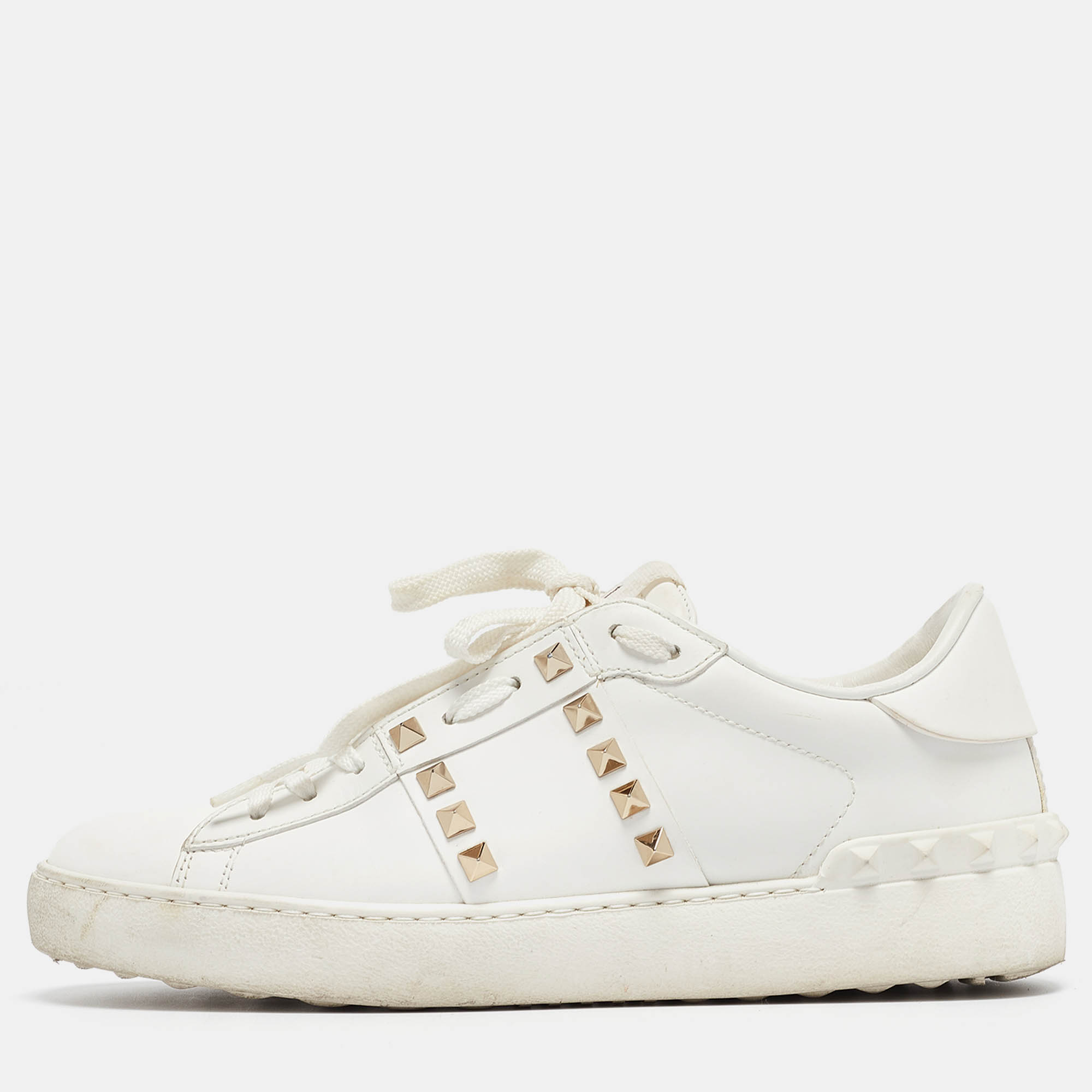 

Valentino White Leather Rockstud Lace Up Sneakers Size