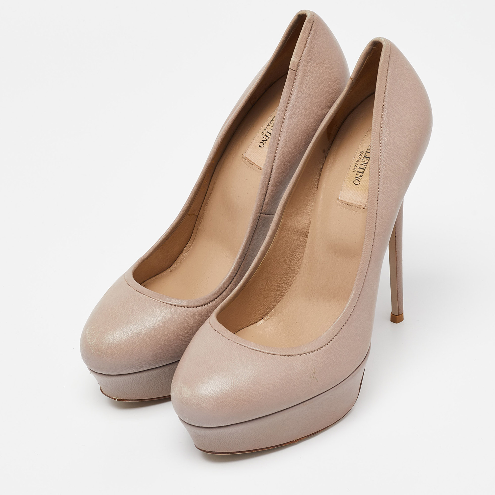 Valentino Pink Leather Platform Round Toe Pumps Size 40 