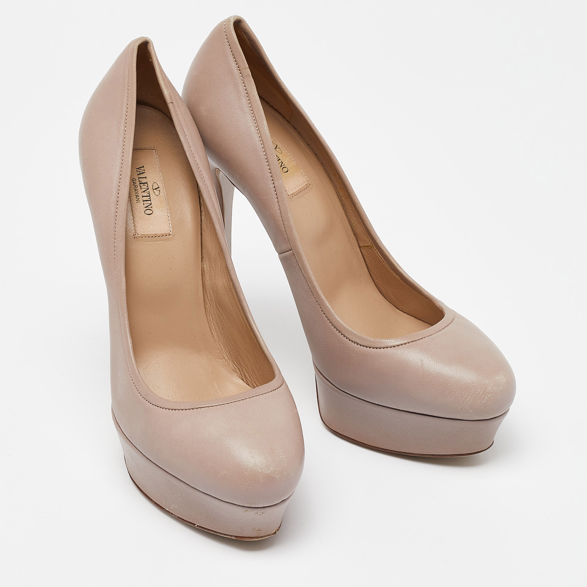 Valentino Pink Leather Platform Round Toe Pumps Size 40 