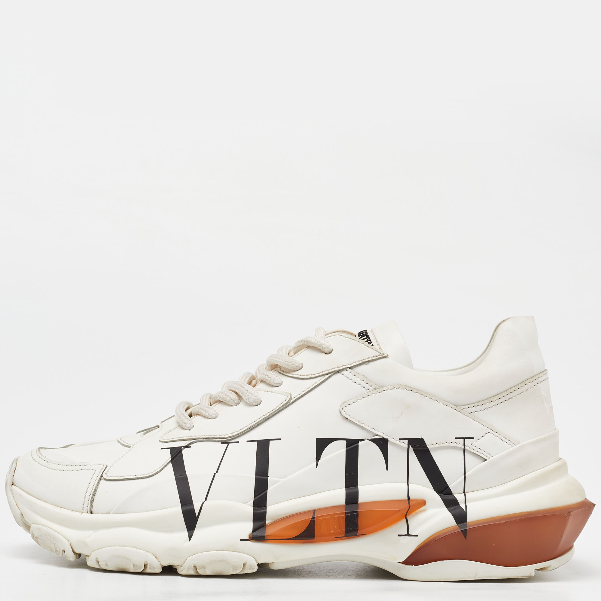 Pre-owned Valentino Garavani Cream Leather Vltn Bounce Low Top Sneakers Size 38