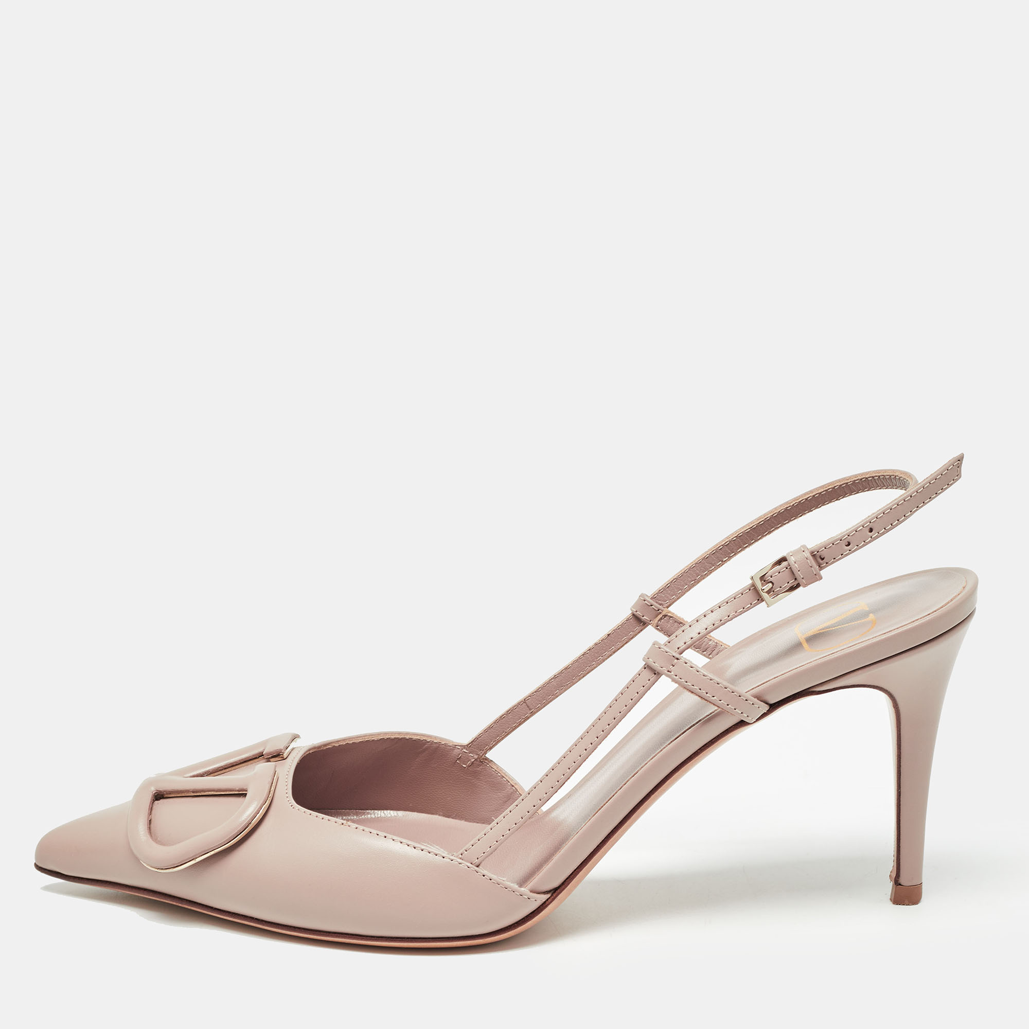 

Valentino Dusty Pink Leather VLogo Slingback Pumps Size