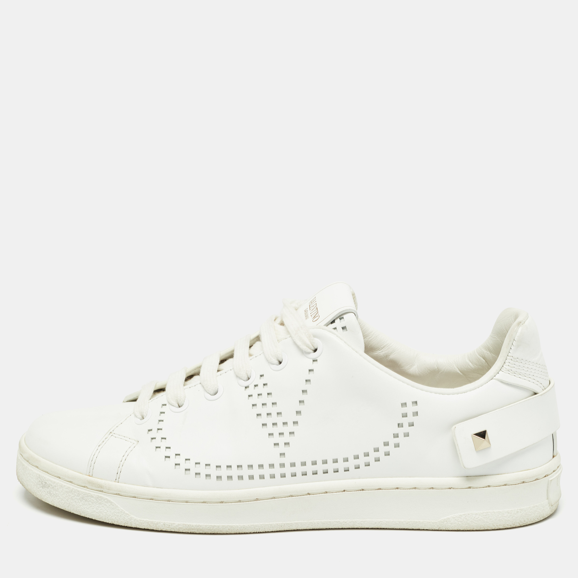 Pre-owned Valentino Garavani White Leather Vlogo Backnet Sneakers Size 36