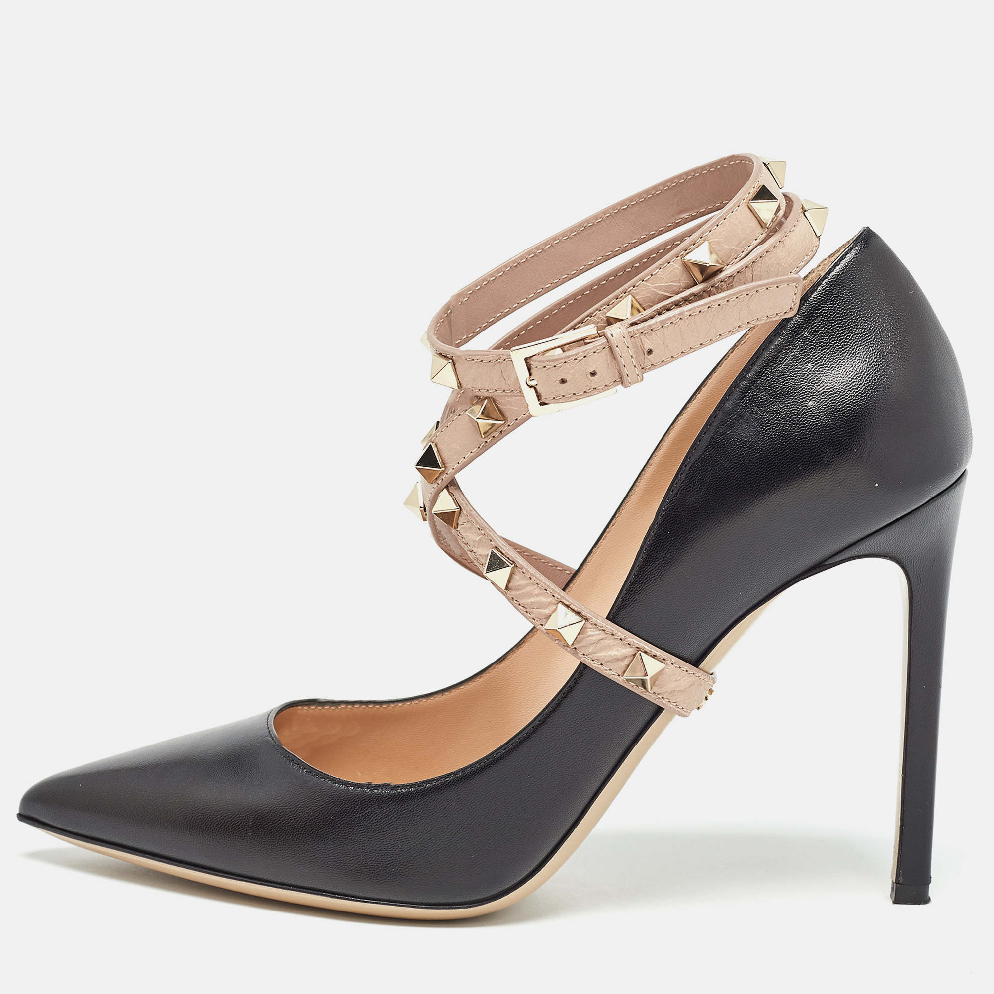 

Valentino Black/Beige Leather Rockstud Pumps Size