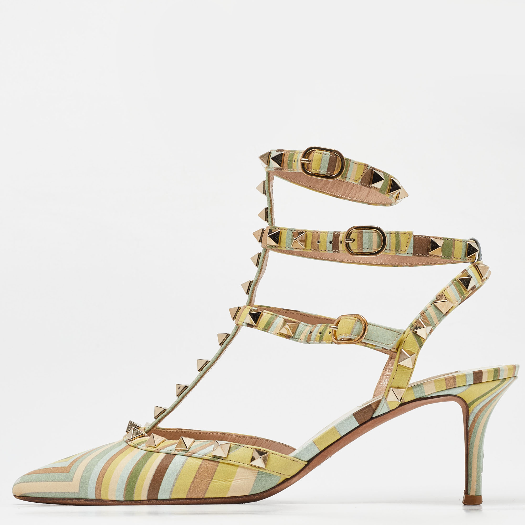 

Valentino Multicolor Leather Rockstud Ankle-Strap Pumps Size