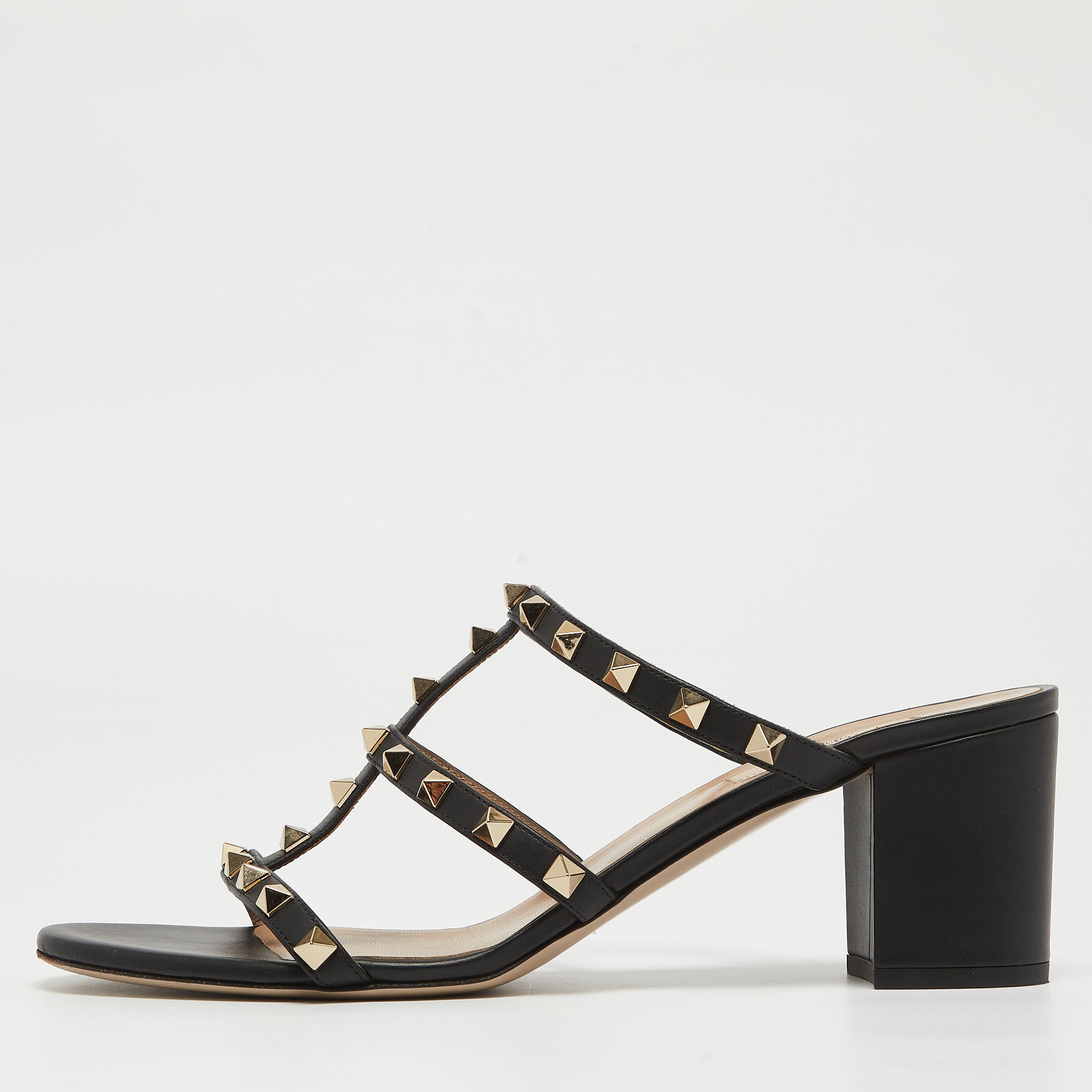 

Valentino Black Leather Rockstud Slide Sandals Size