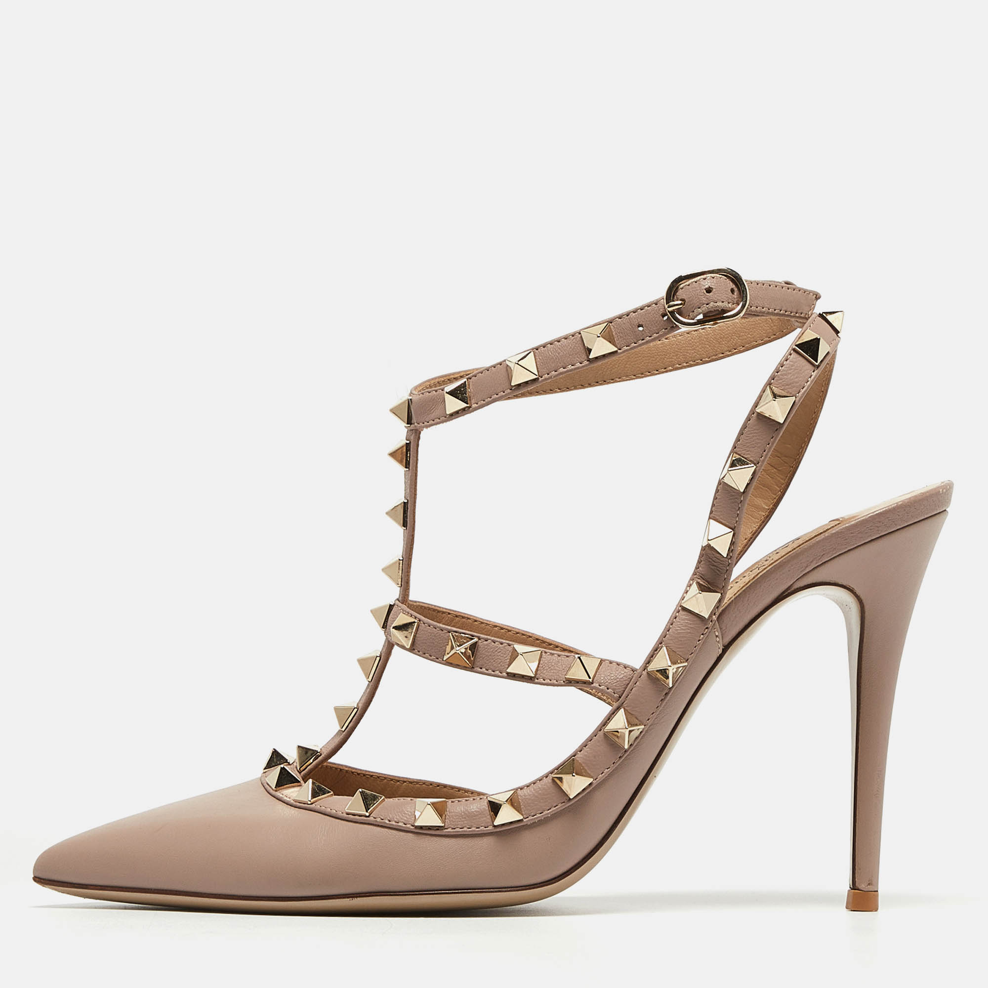 

Valentino Beige Leather Rockstud Ankle Strap Pumps Size