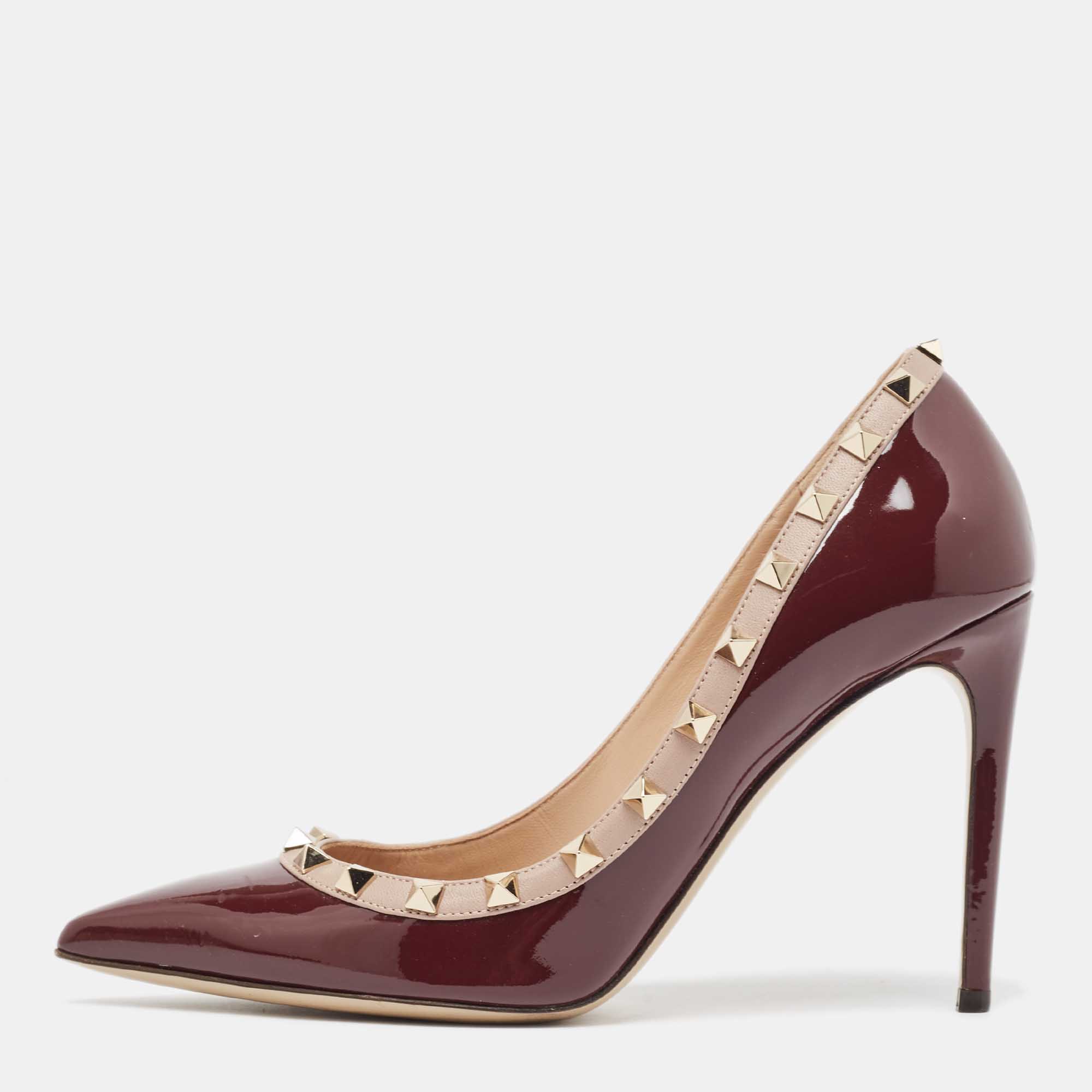 

Valentino Burgundy/Beige Patent Rockstud Pumps Size