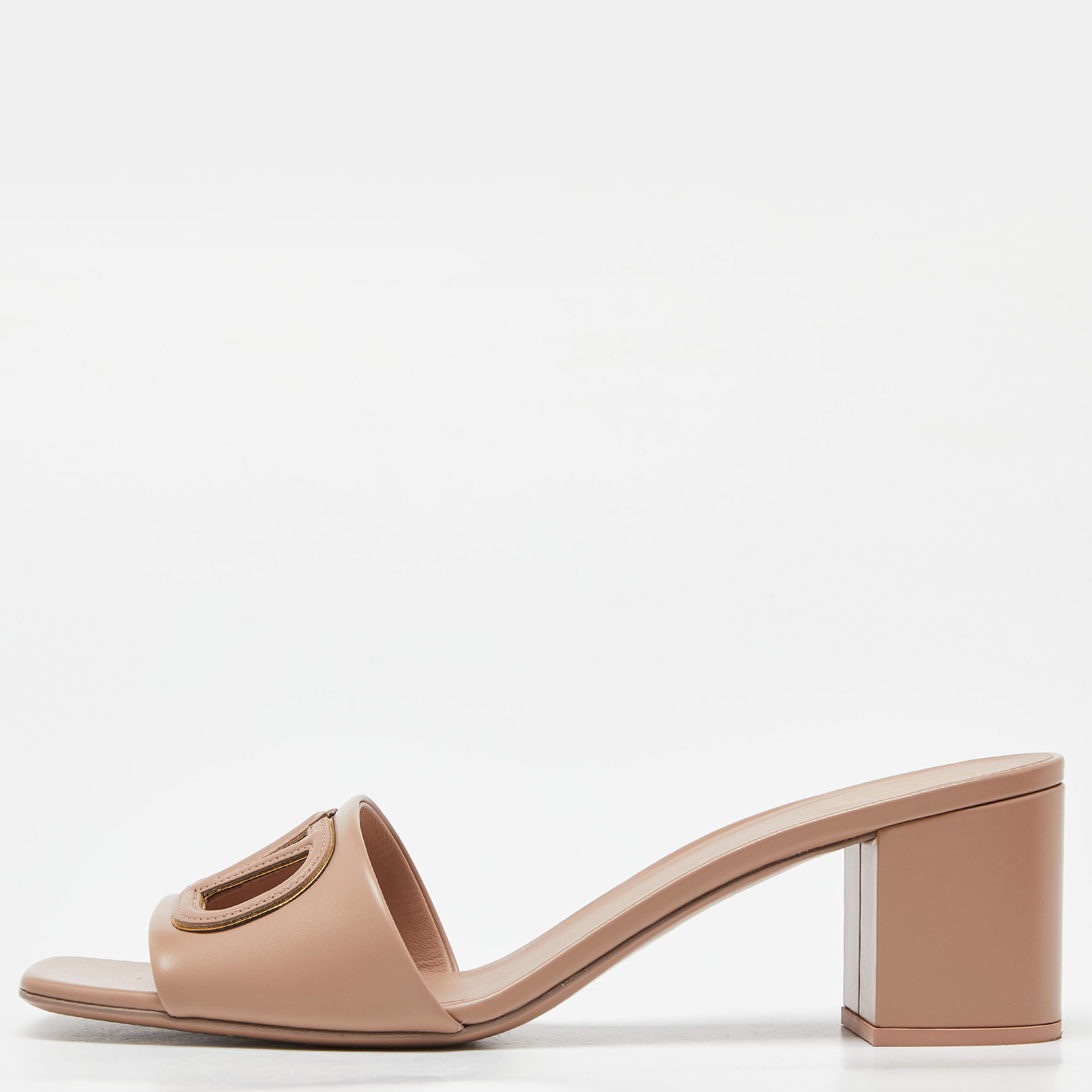 

Valentino Beige Leather VLogo Slide Sandals Size