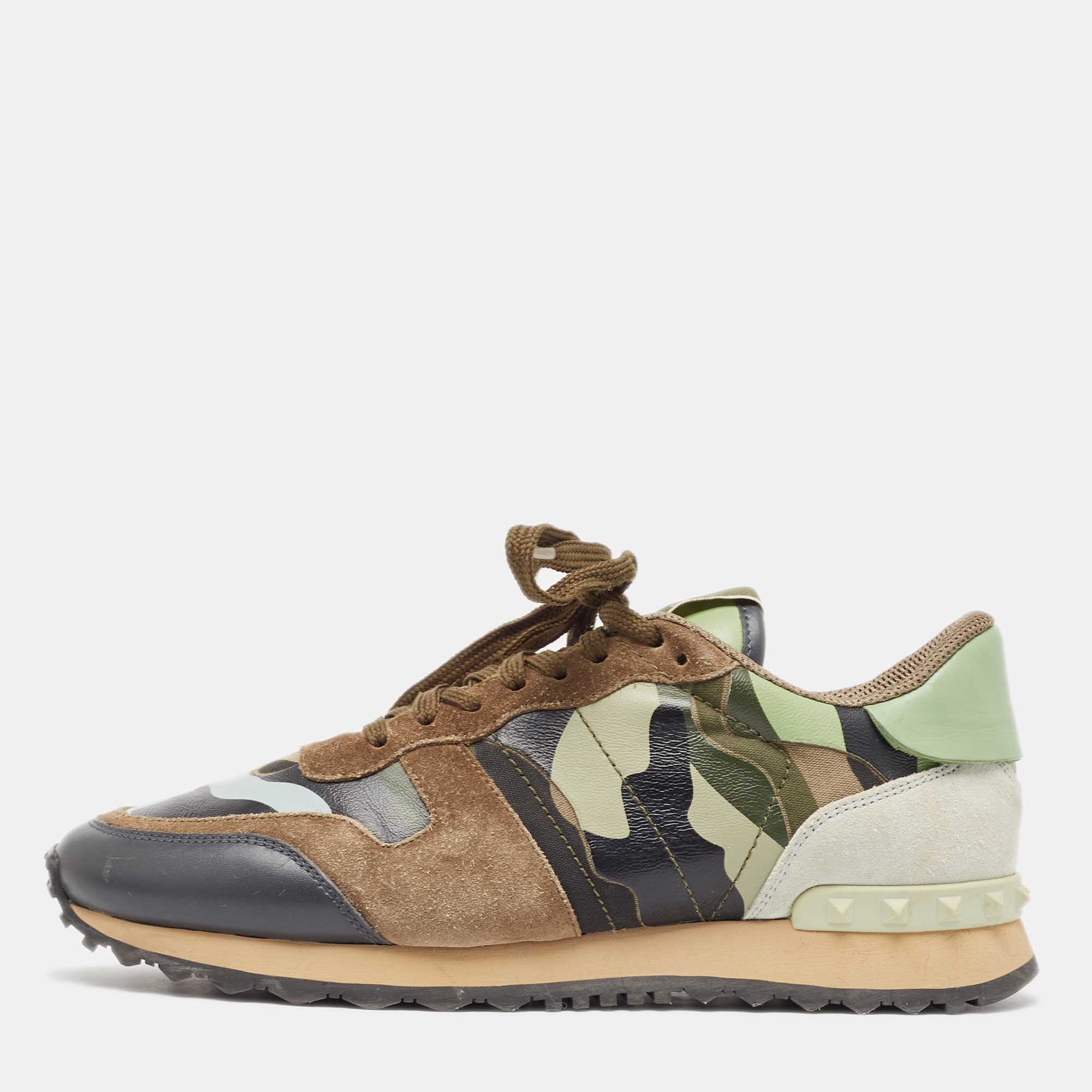 

Valentino Multicolor Suede and Canvas Camouflage Rockrunner Low Top Sneakers Size