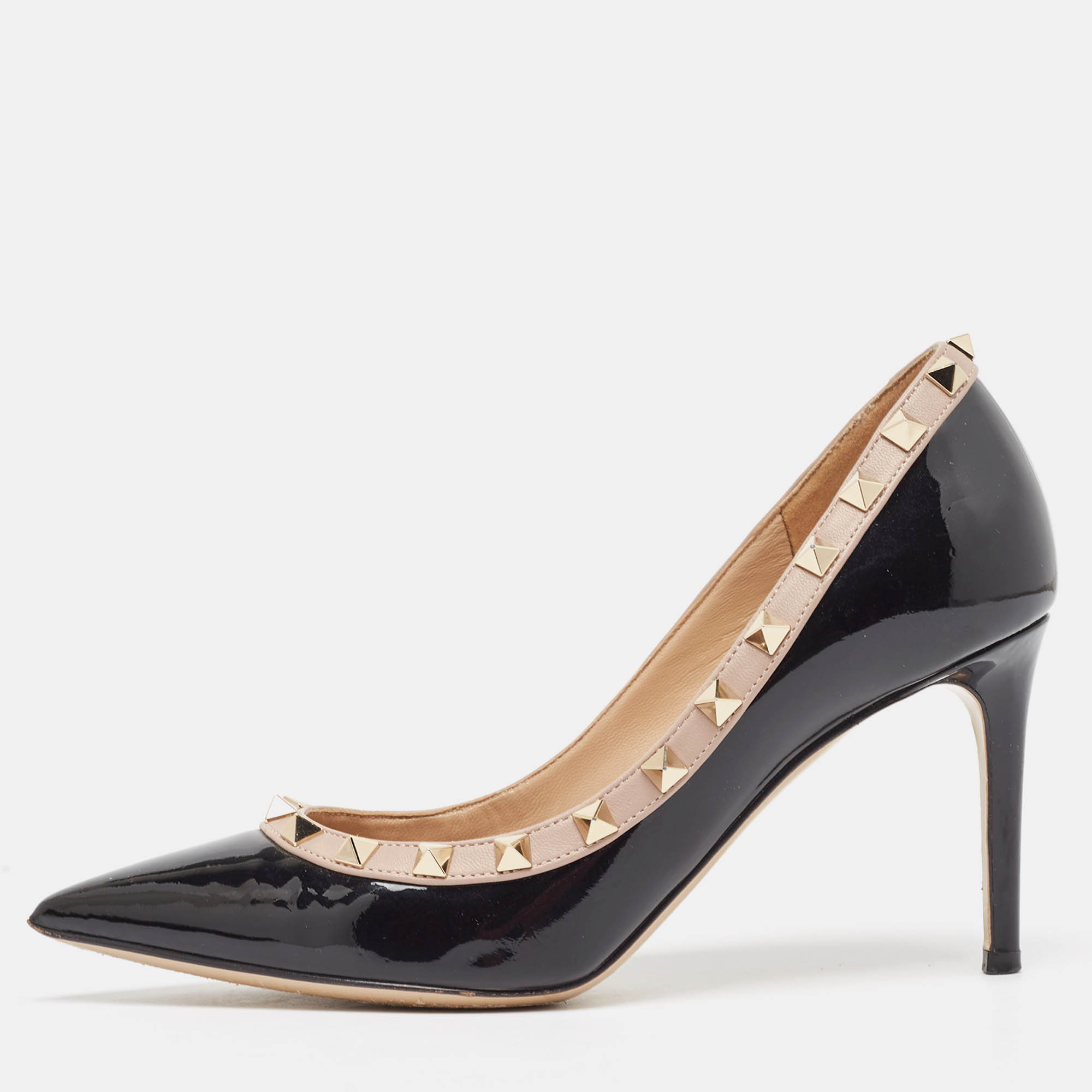

Valentino Black Leather and Patent Rockstud Pumps Size
