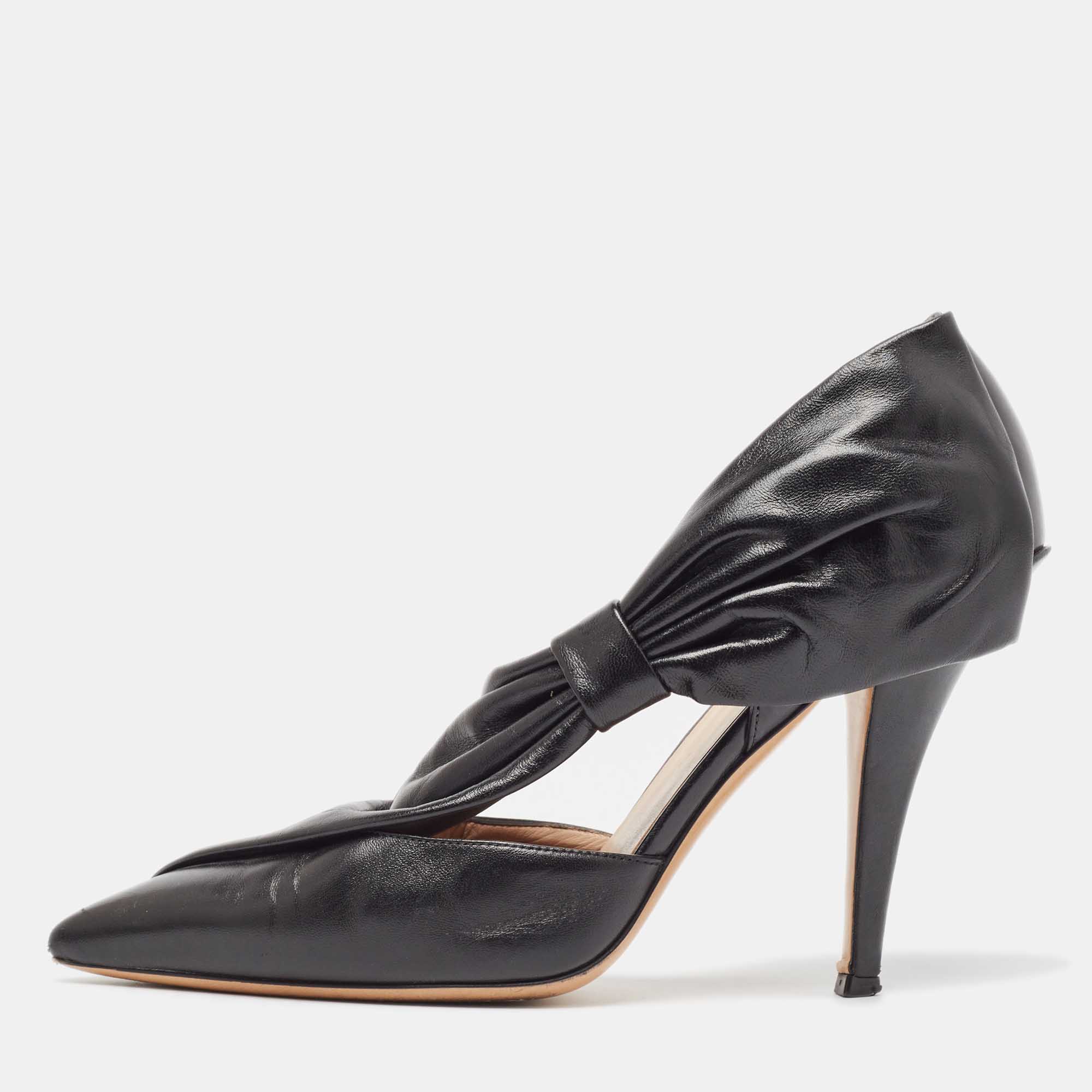 Pre-owned Valentino Garavani Black Leather Bow Pointed Toe Pumps Size 39.5