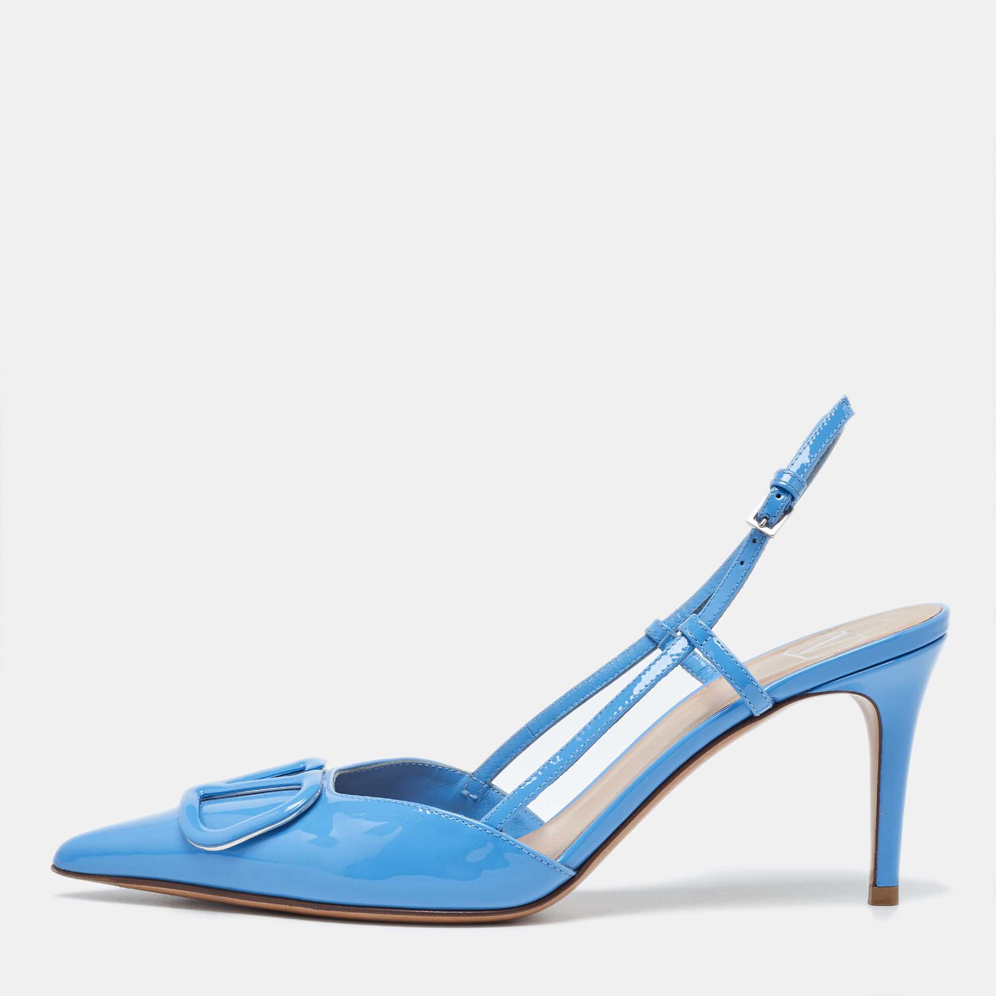 

Valentino Blue Patent Leather Escape VLogo Pointed Toe Slingback Pumps Size