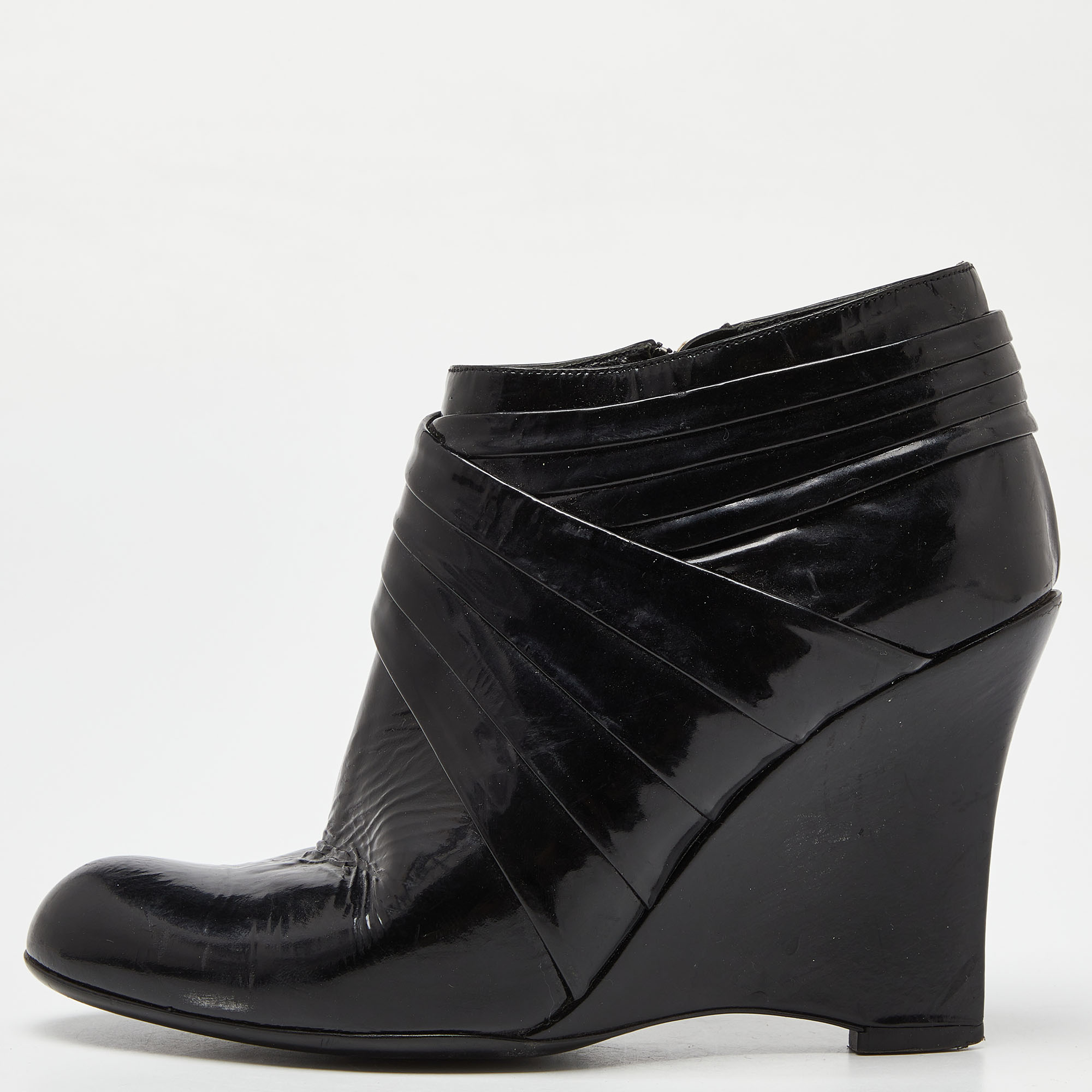 

Valentino Black Patent Leather Wedge Ankle Boots Size