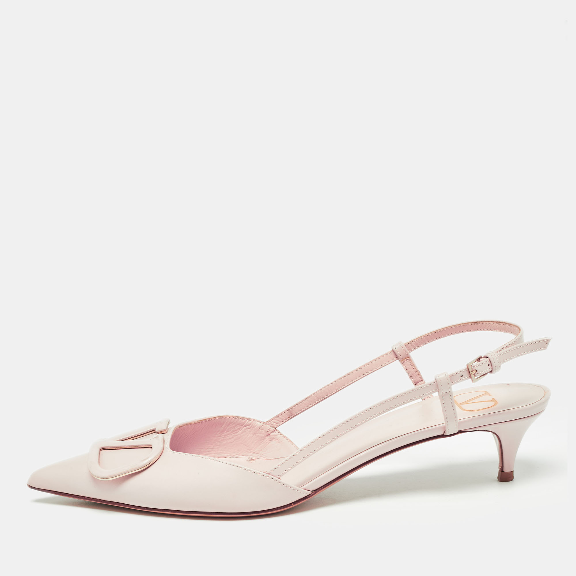 

Valentino Pink Leather Escape VLogo Pointed Toe Slingback Pumps Size