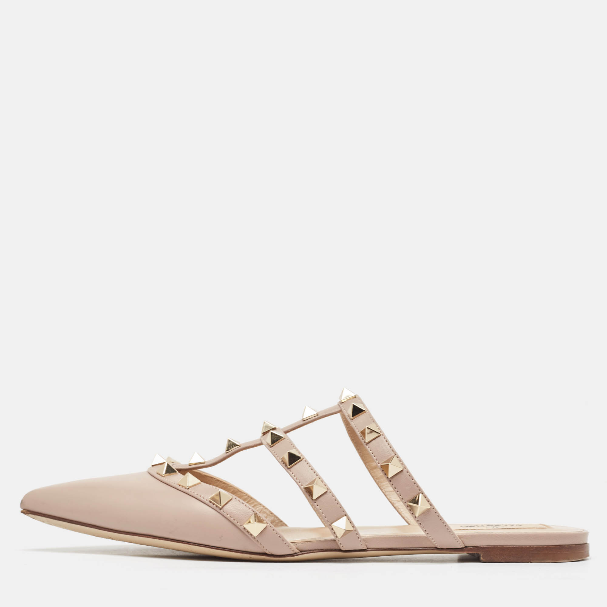 

Valentino Pink Leather Rockstud Strappy Flat Mules Size