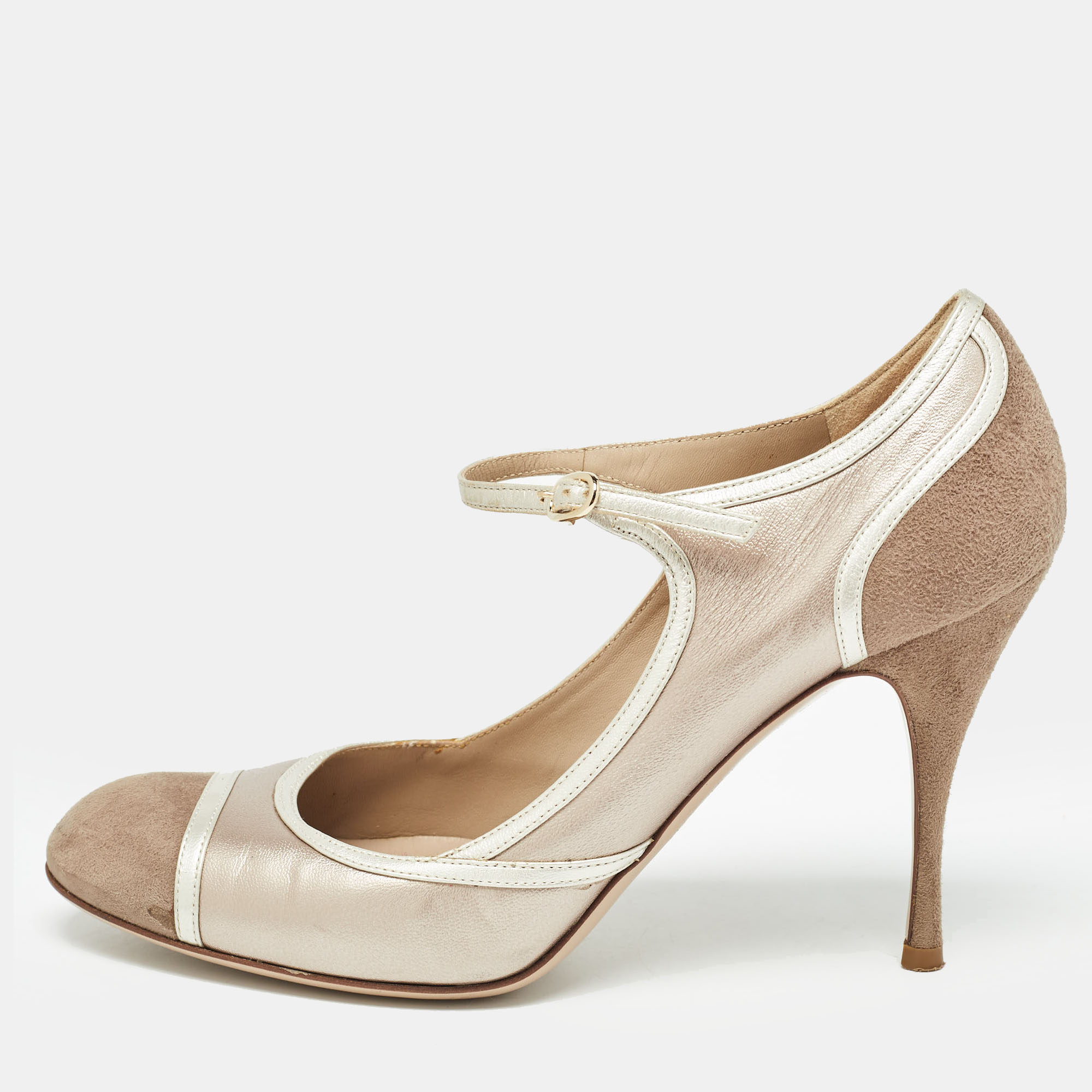 Valentino Beige Suede and Leather Ankle Strap Pumps Size 37.5