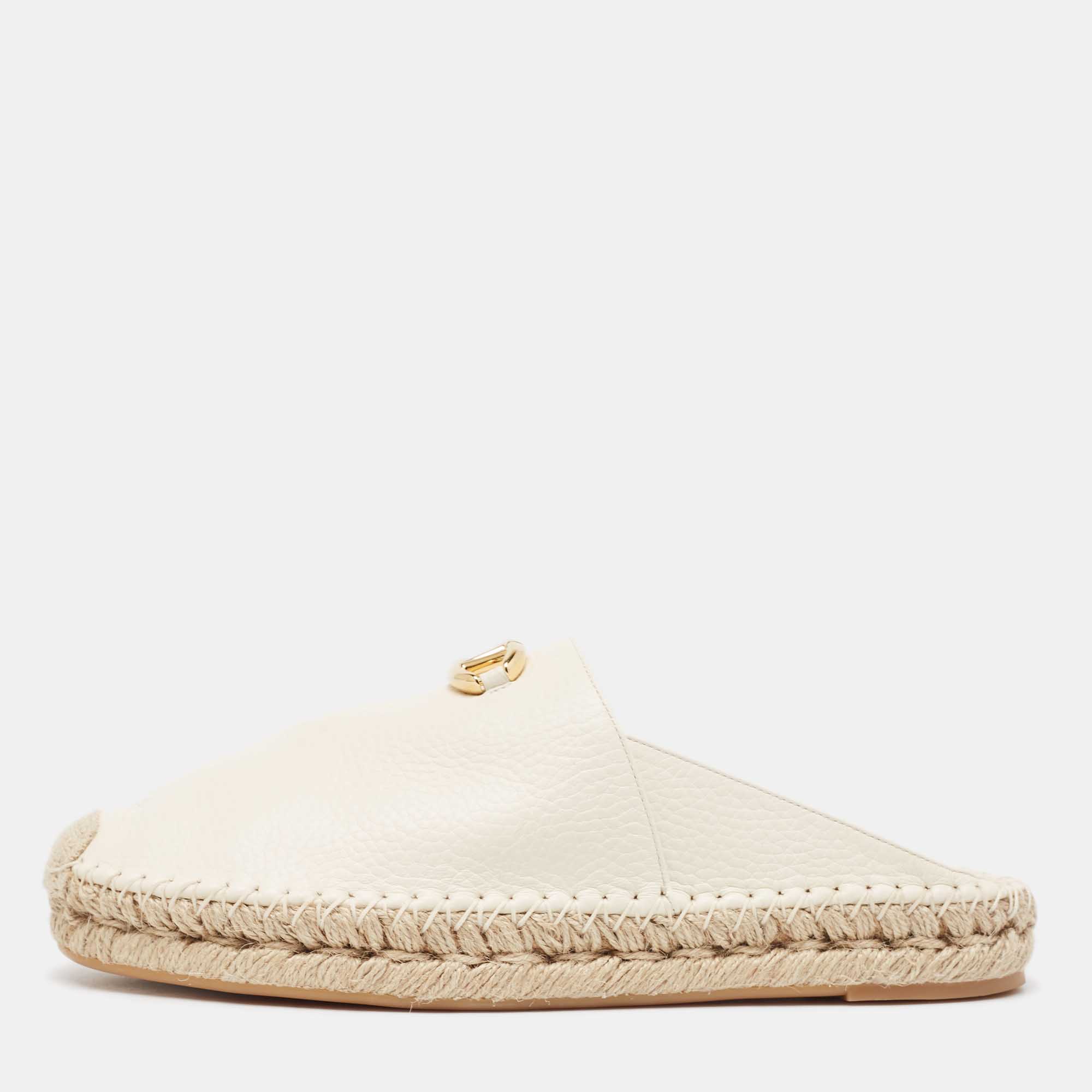 

Valentino Off White Leather The Bold Edition Vlogo Espadrille Mules Size
