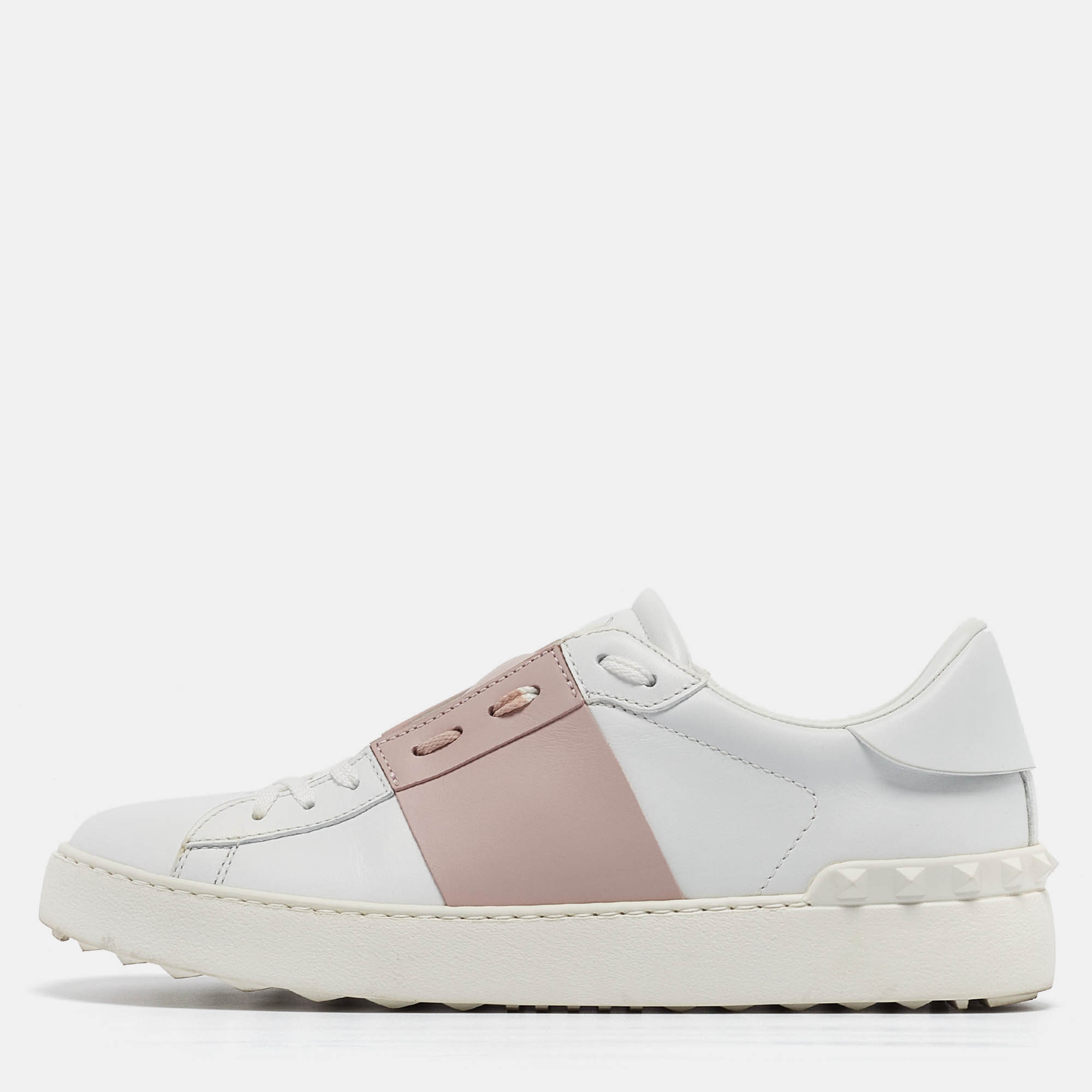 

Valentino White/Pink Leather Open Sneakers Size