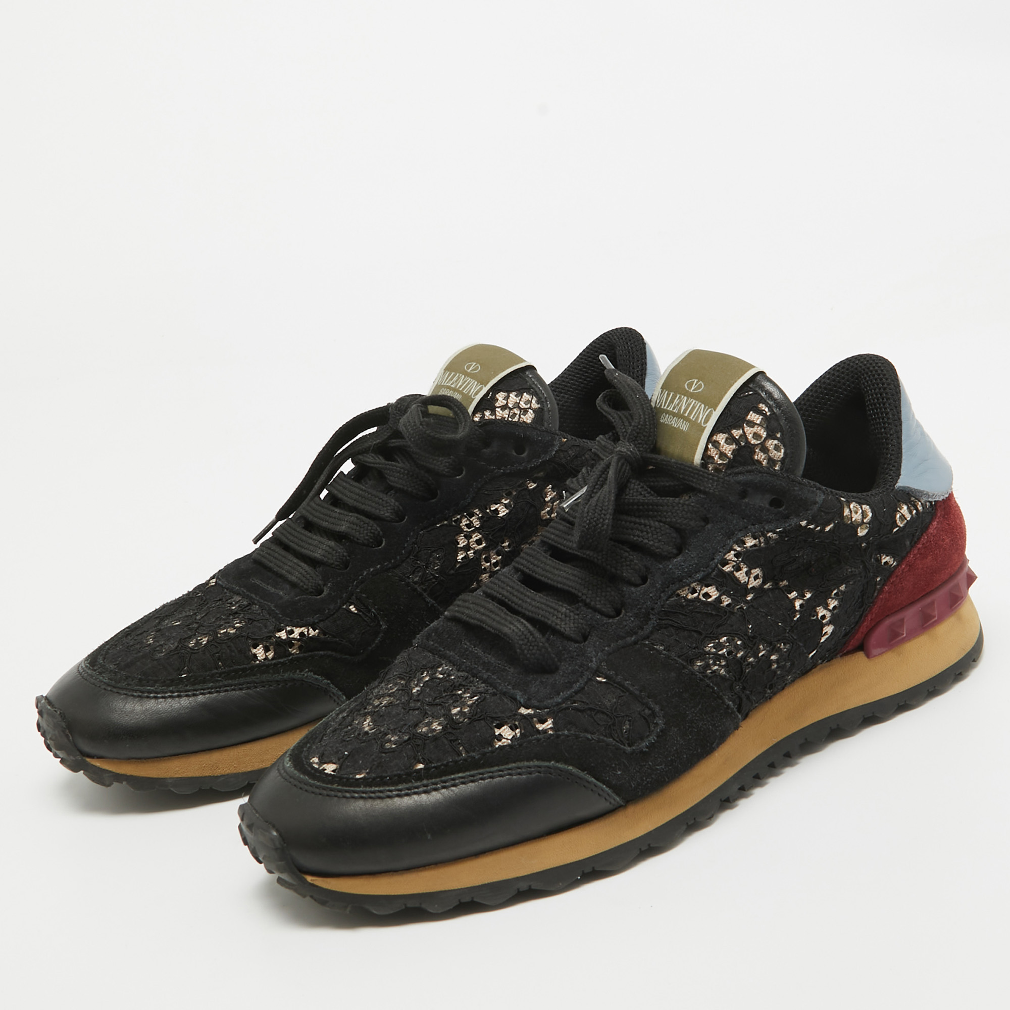 Valentino Multicolor Suede and Lace Rockrunner Sneakers Size 42 
