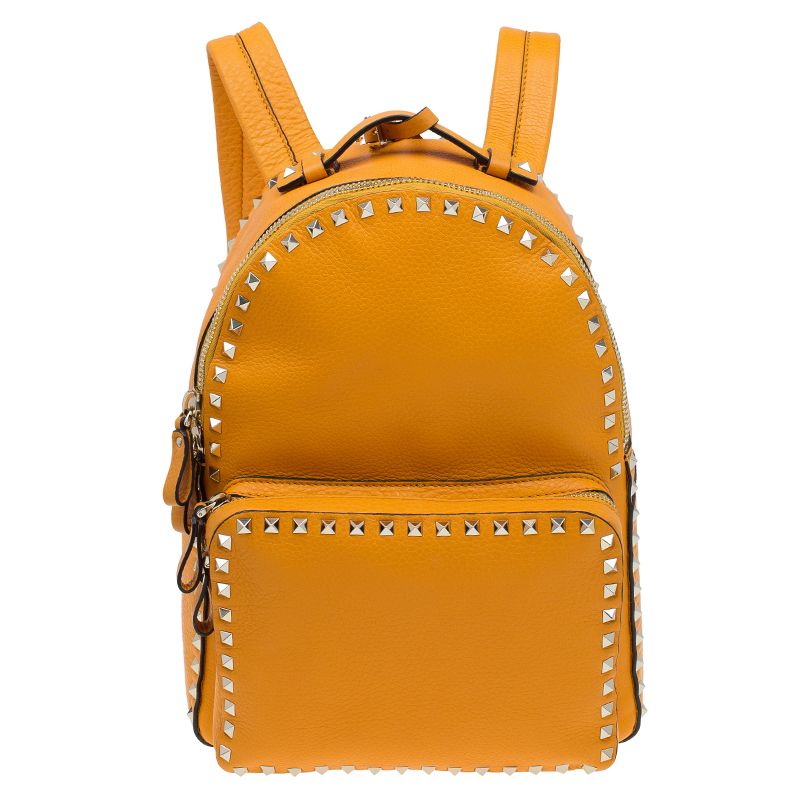 Valentino Yellow Leather Medium Rockstud Backpack