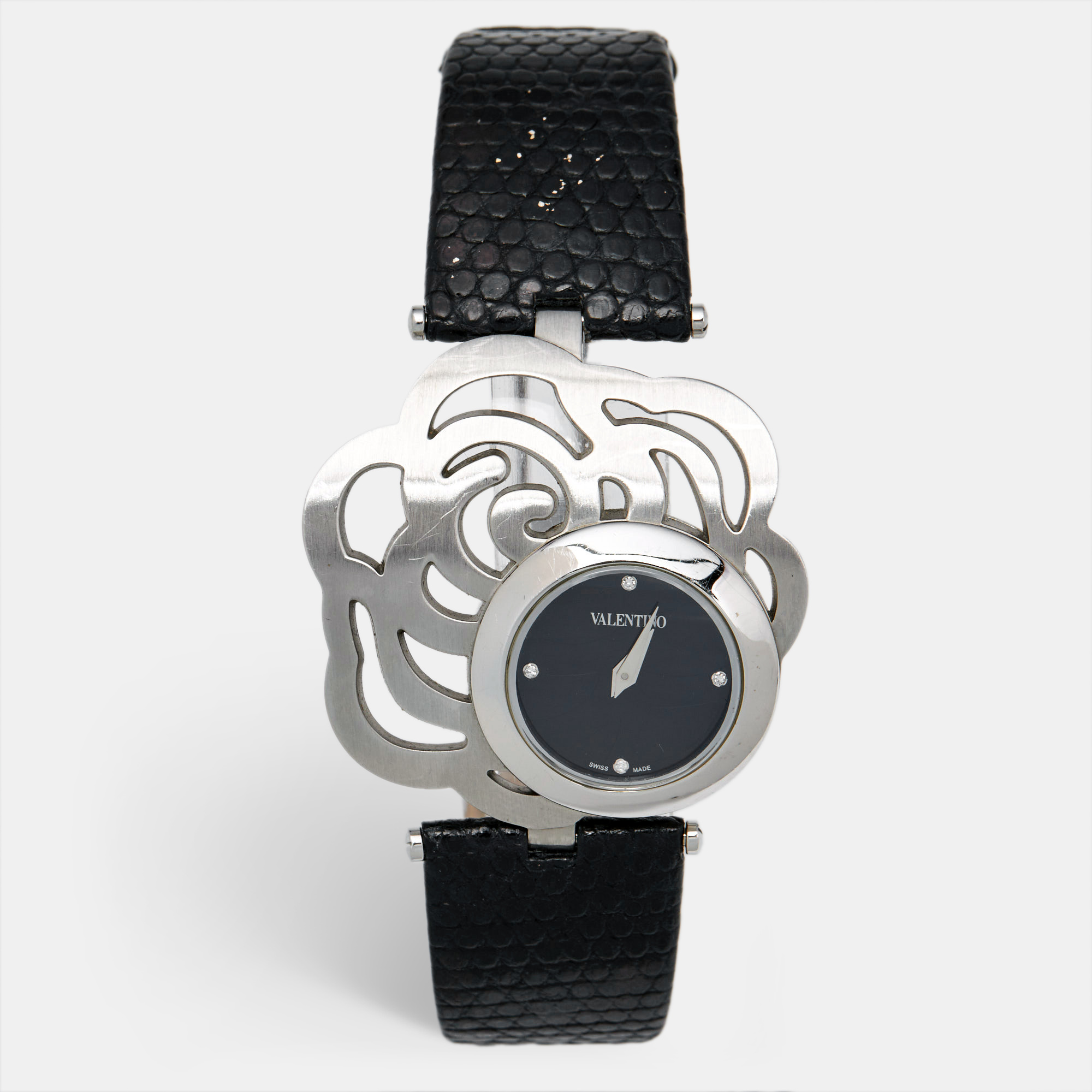 

Valentino Black Stainless Steel Lizard Leather Rosier Baselworld V55 Women's Wristwatch
