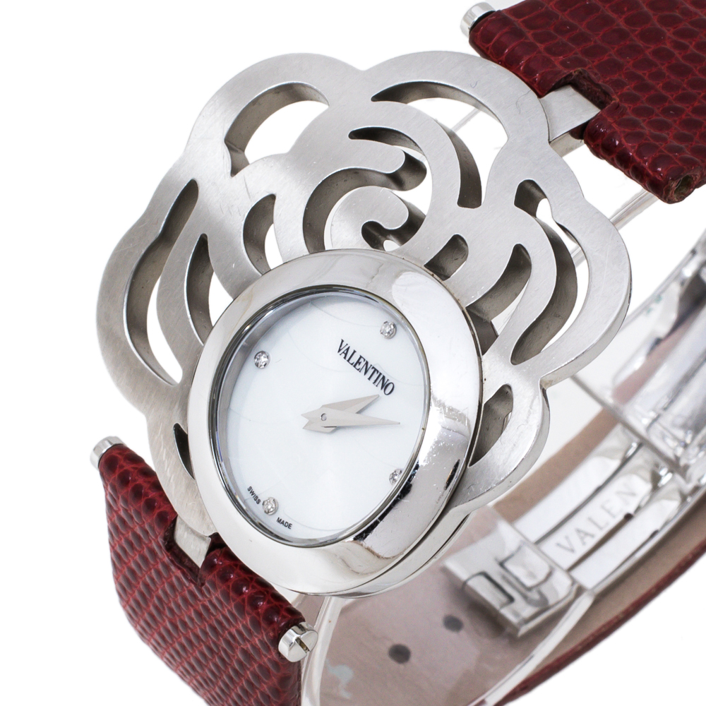 

Valentino White Stainless Steel Rosier Baselworld V55 Women's Wristwatch, Red