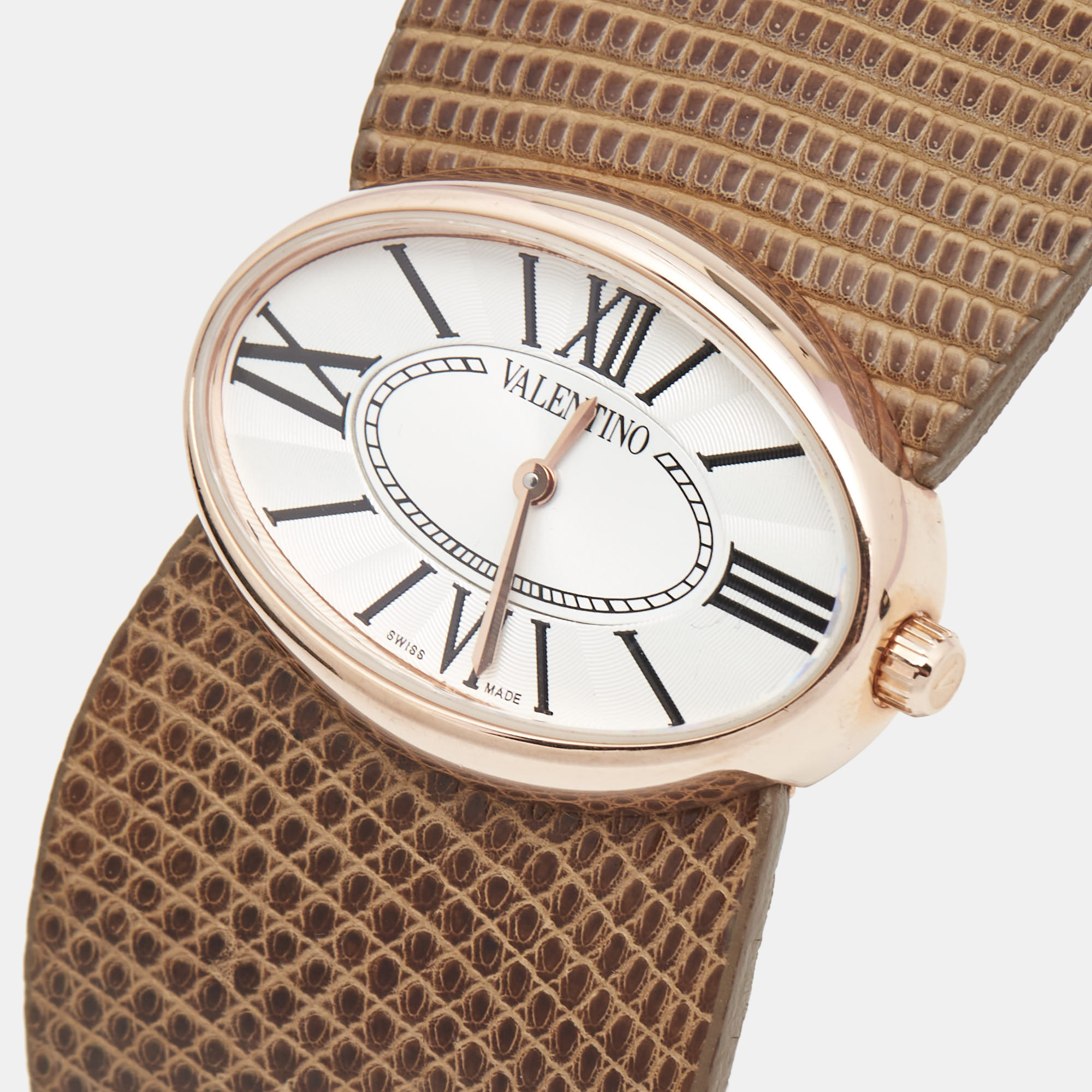 

Valentino Silver Rose Gold Plated Stainless Steel Lizard Leather Seduction Women's Wristwatch, Brown