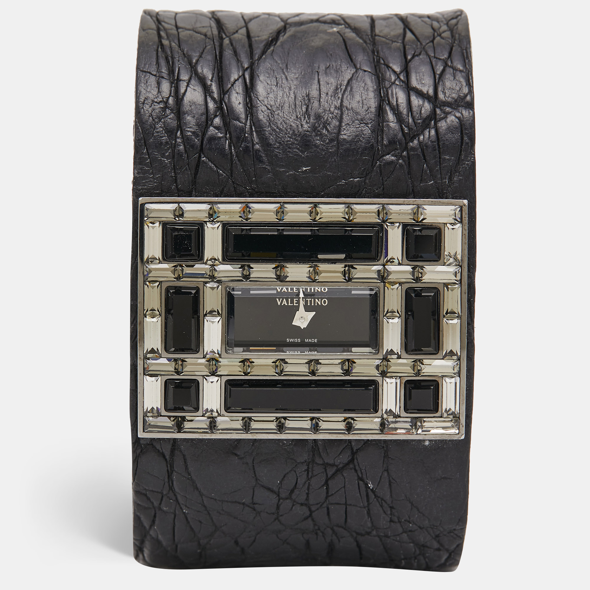 

Valentino Black Stainless Steel Swarovski Crystal Crocodile Leather Garavani Women's Wristwatch