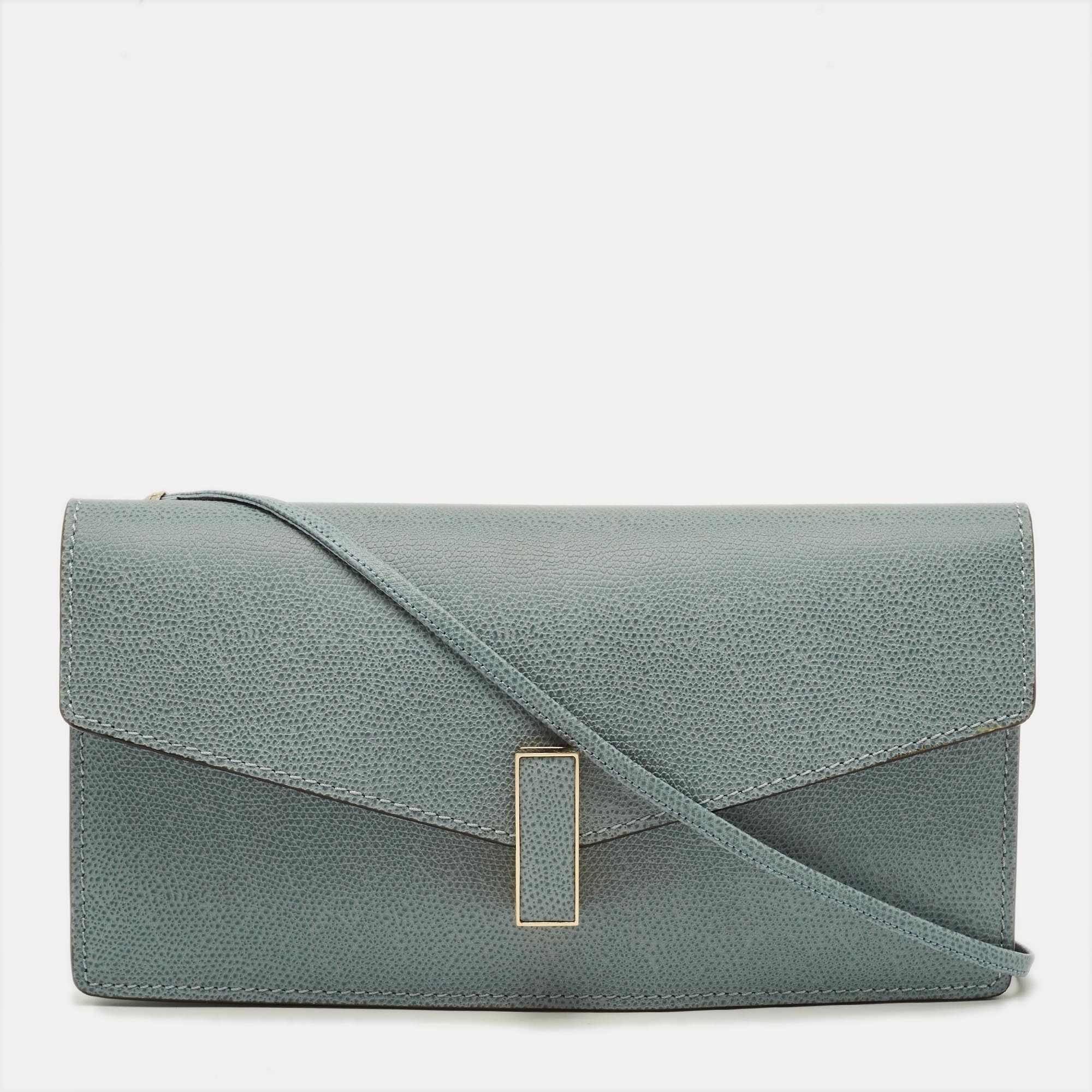 

Valextra Iside Light Textured Blue Leather Strap Clutch