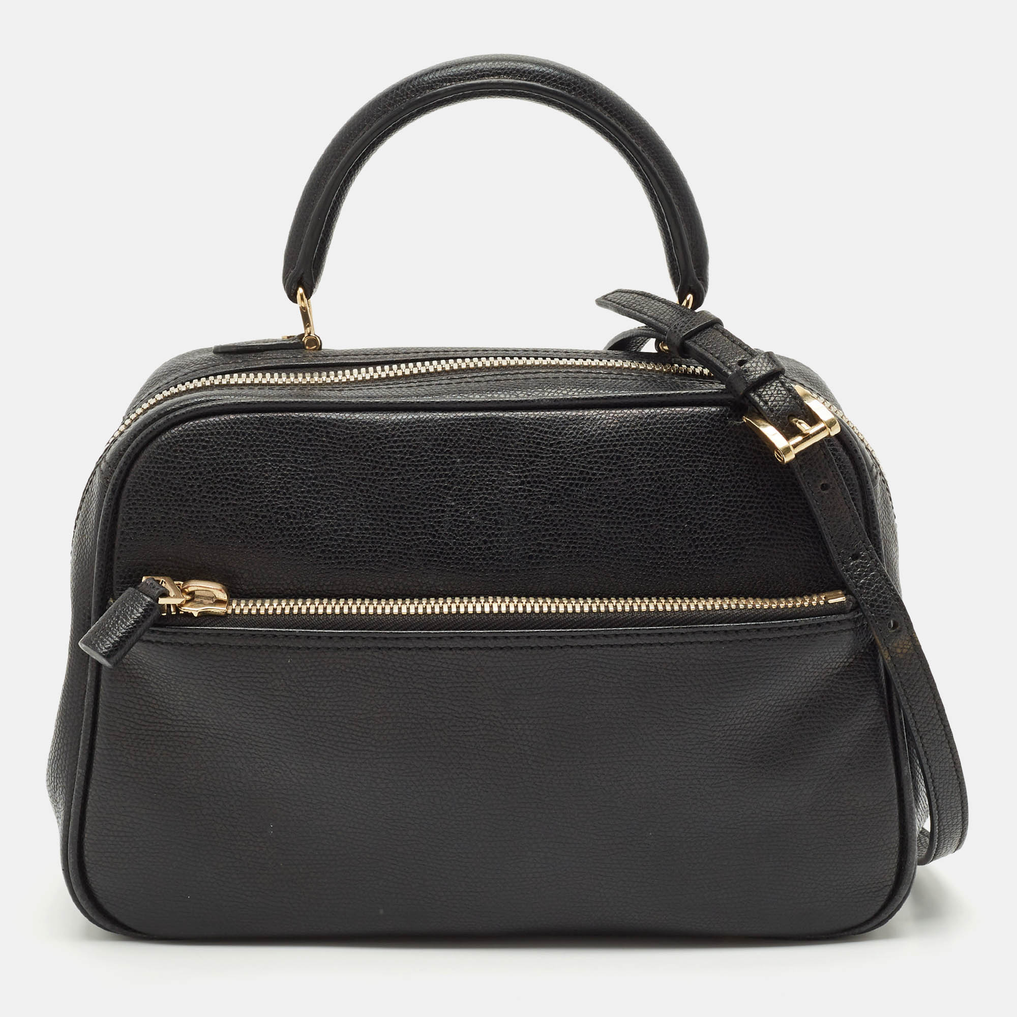 

Valextra Black Leather Top Handle Bag