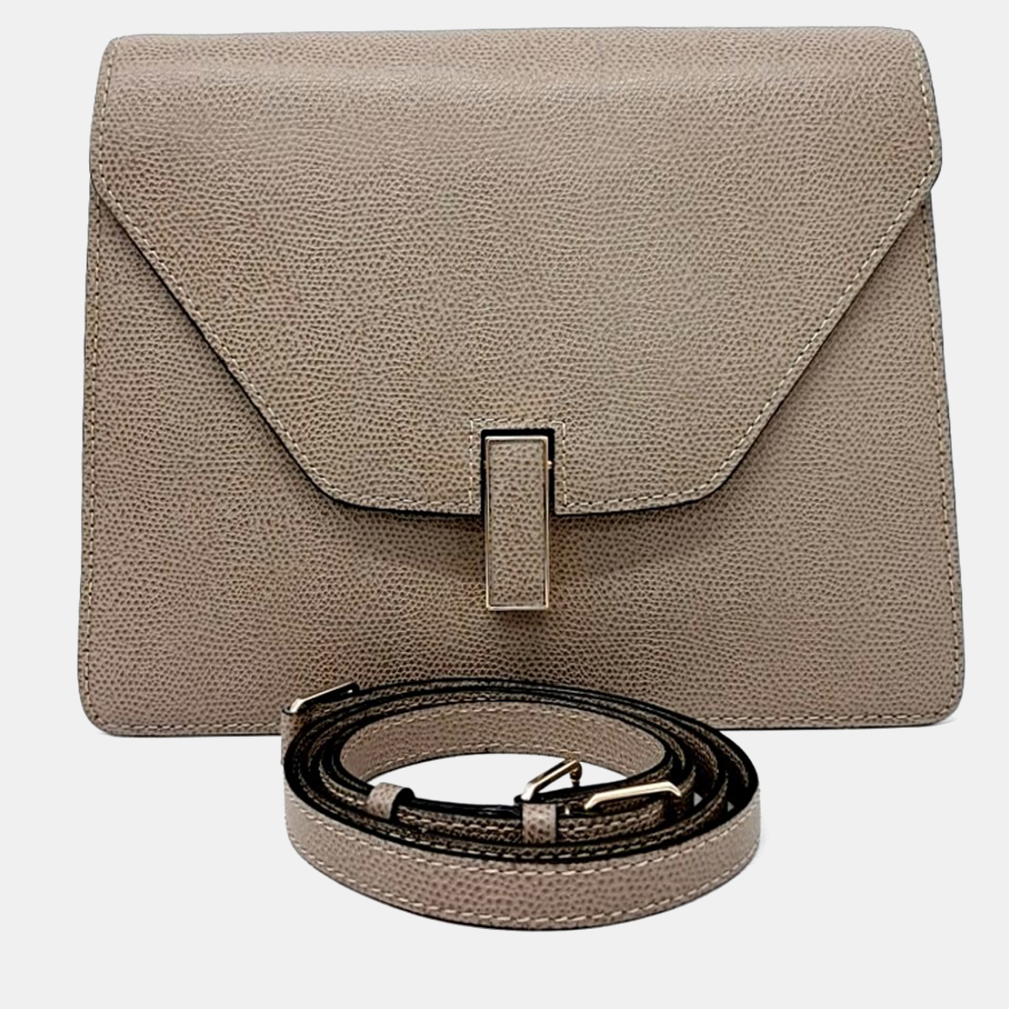 Pre-owned Valextra Beige Leather Isis Clutch And Shoulder Bag In Sand