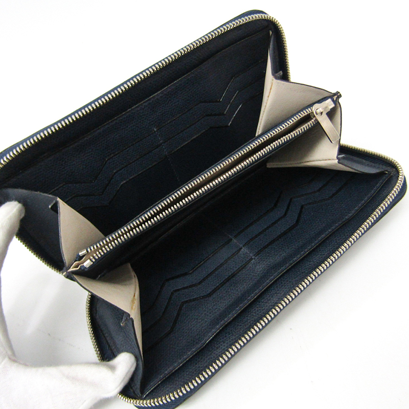 

Valextra Dark Blue Leather Long Wallet, Navy blue