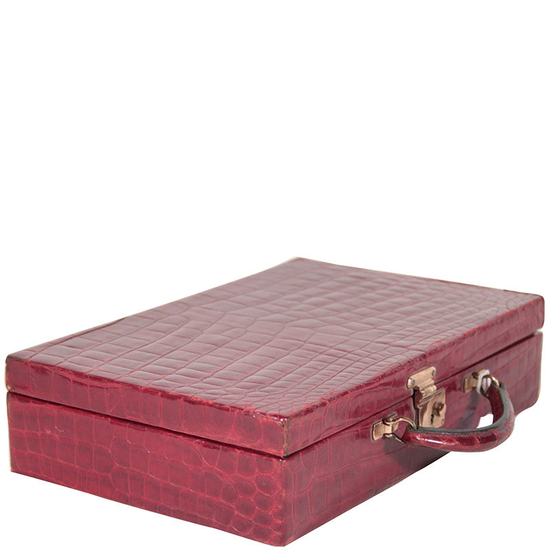 

Valextra Burgundy Croc Leather Jewelry Case Bag