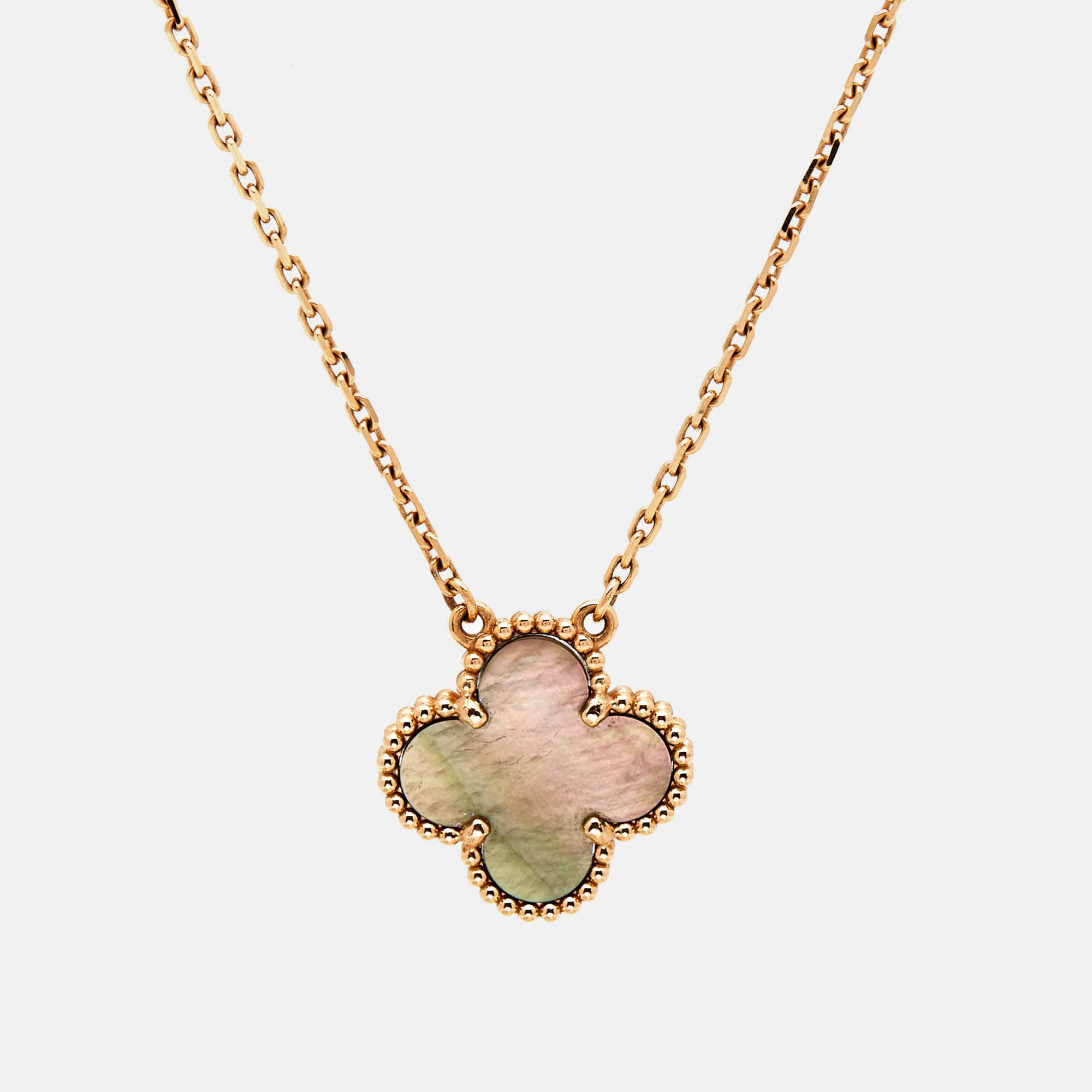 

Van Cleef & Arpels Vintage Alhambra Grey Mother of Pearl 18K Rose Gold Necklace