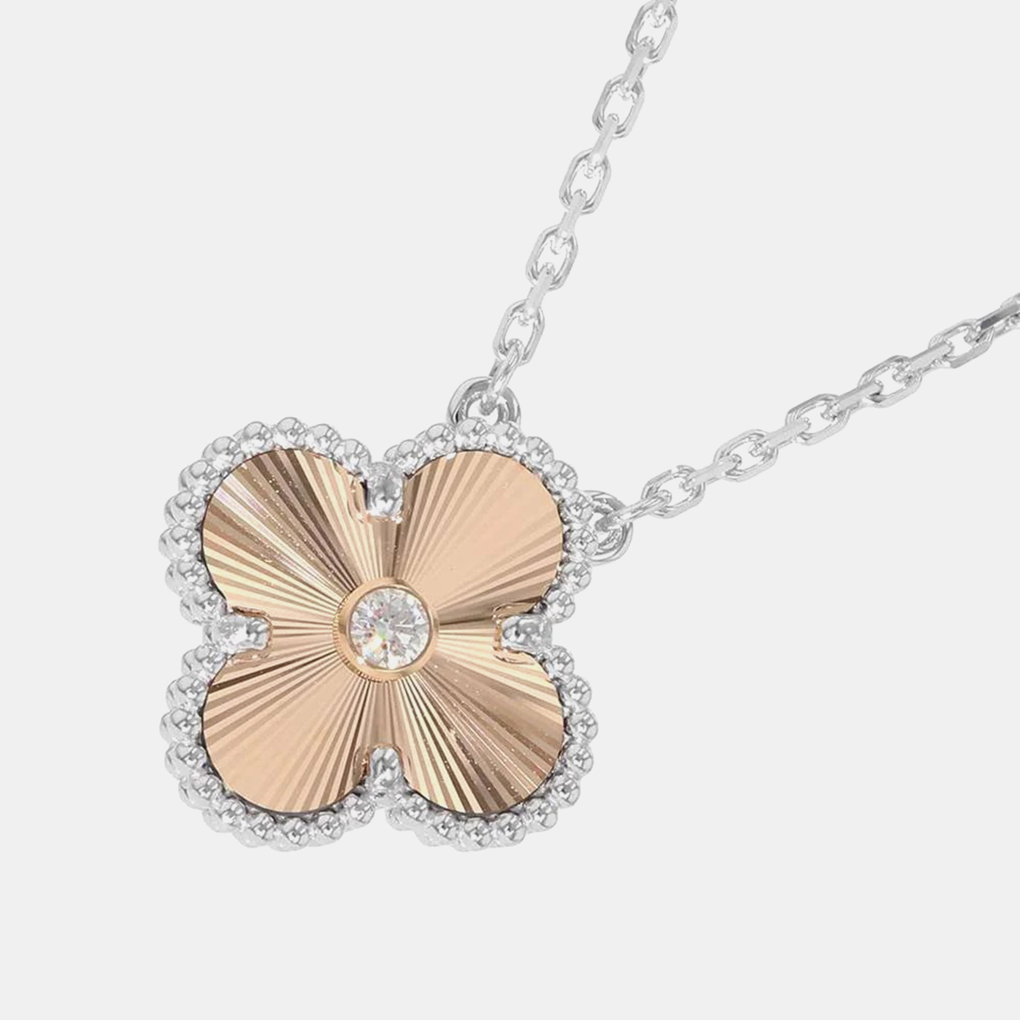 

Van Cleef & Arpels 18K White ,Rose Gold and Diamond Vintage Alhambra Holiday Collection Pendant Necklace