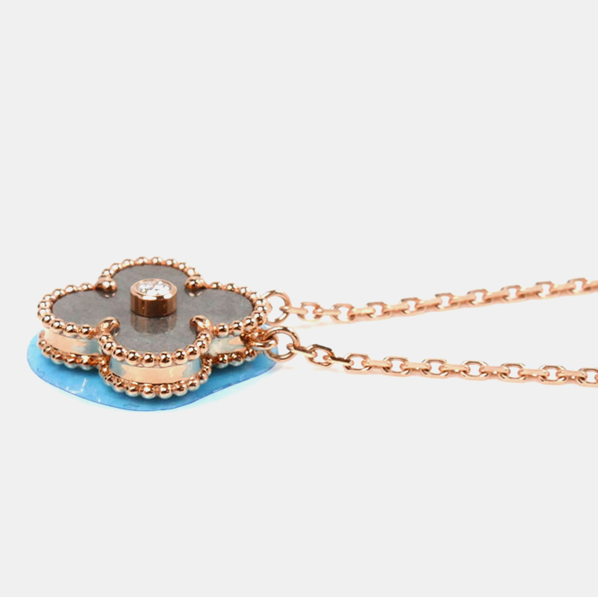 Van Cleef & Arpels 18K Rose Gold and Diamond Holiday Edition Vintage Alhambra Pendant Necklace 