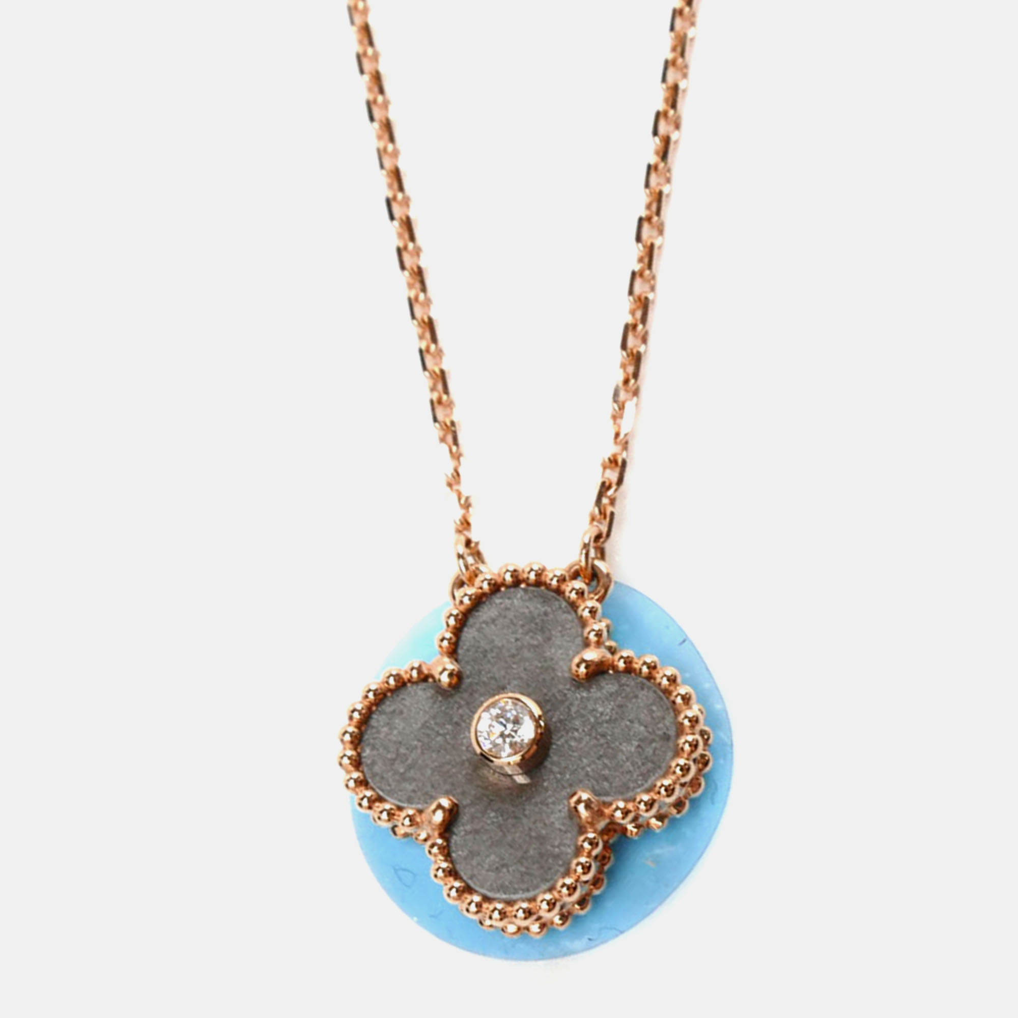 

Van Cleef & Arpels 18K Rose Gold and Diamond Holiday Edition Vintage Alhambra Pendant Necklace