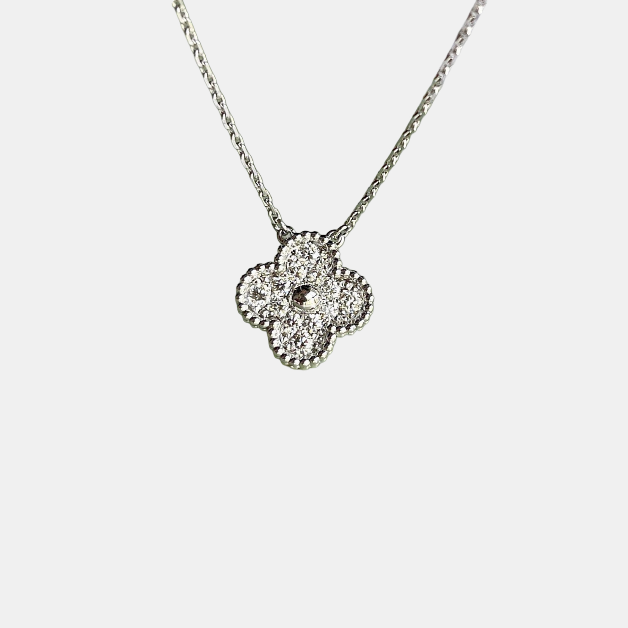 Pre-owned Van Cleef & Arpels Vintage Alhambra 18k White Gold And Diamond Necklace