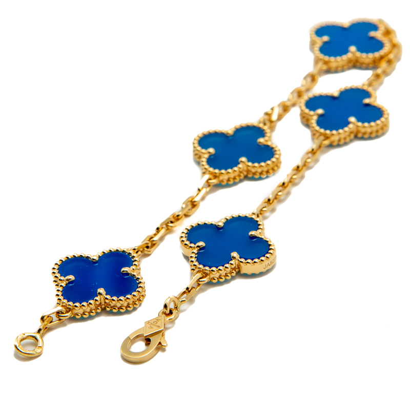 

Van Cleef Alhambra Blue Agate Yellow Gold Bracelet "Rare To Find"